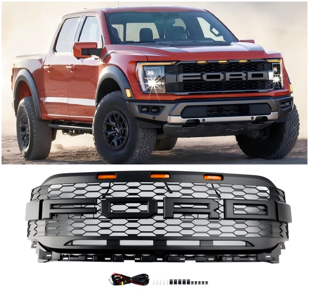 Ford F150 Raptor 2021-2023 W/ LED Replacement ABS Front Bumper Grill Grille