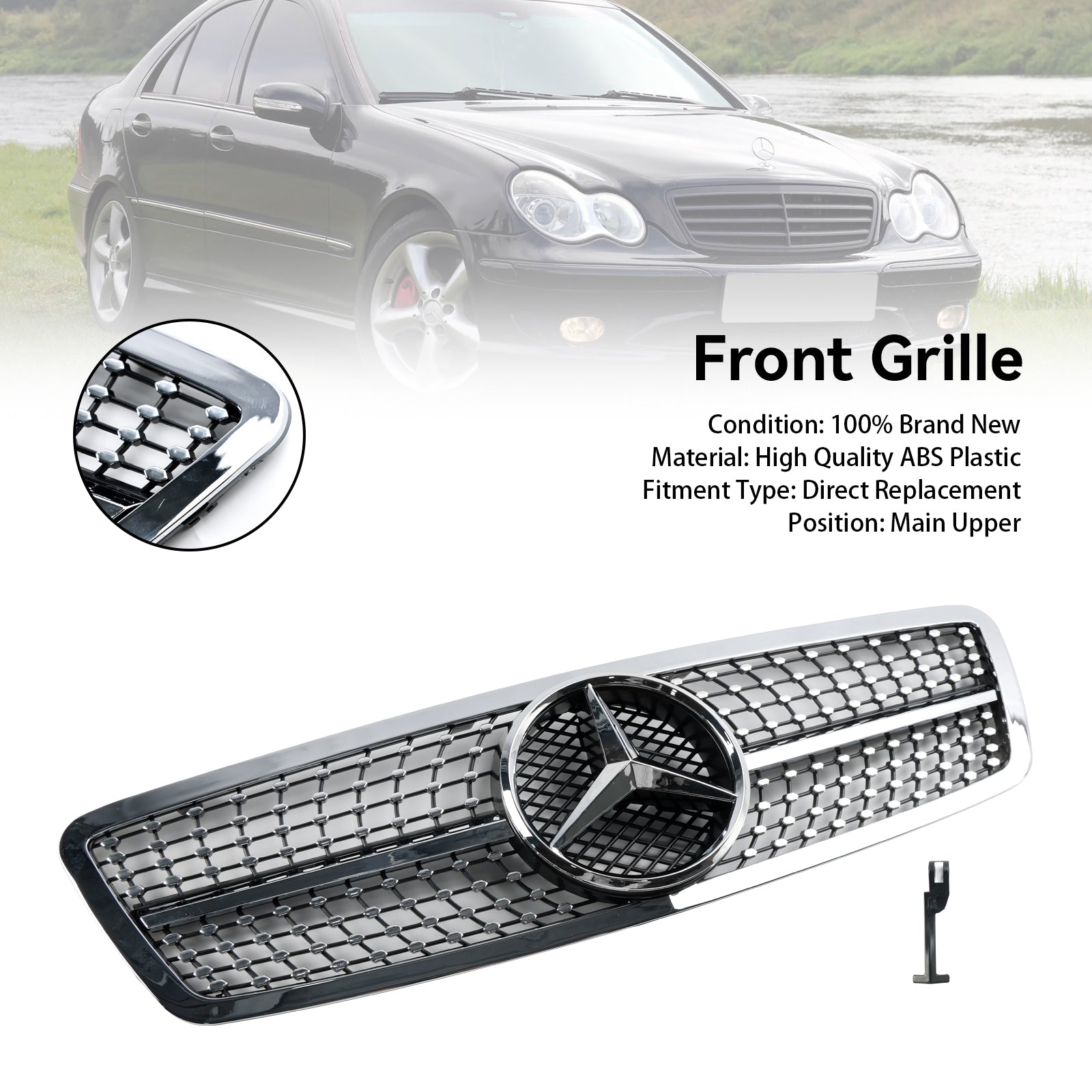 2001 2002 2003 2004 2005 2006 2007 Mercedes W203 C230 C320 C240 Front Bumper Kidney Grille Grill