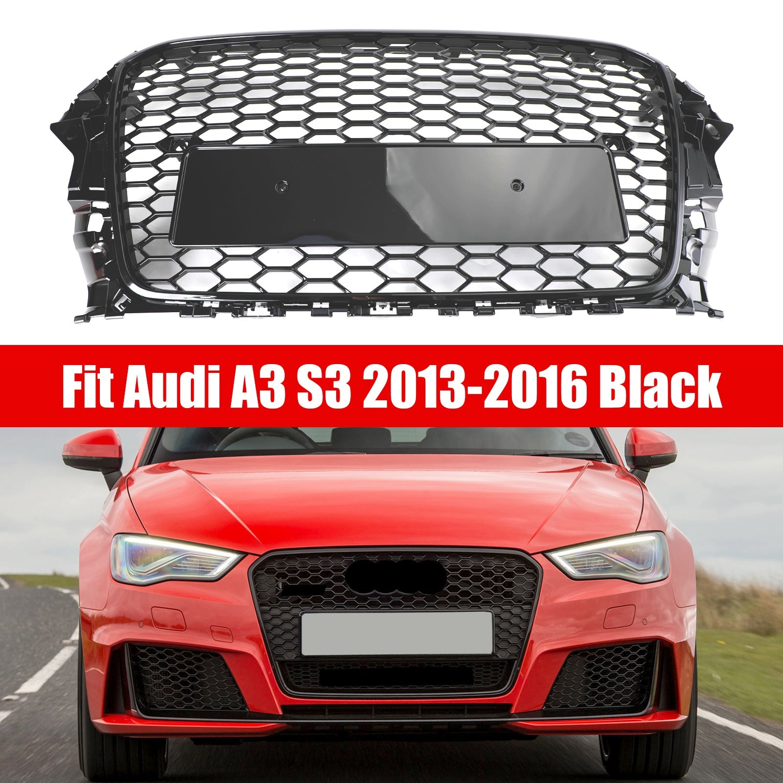 2013-2016 Audi A3 S3 RS3 Style Front Hood Henycomb Bumper Grille Grill Black