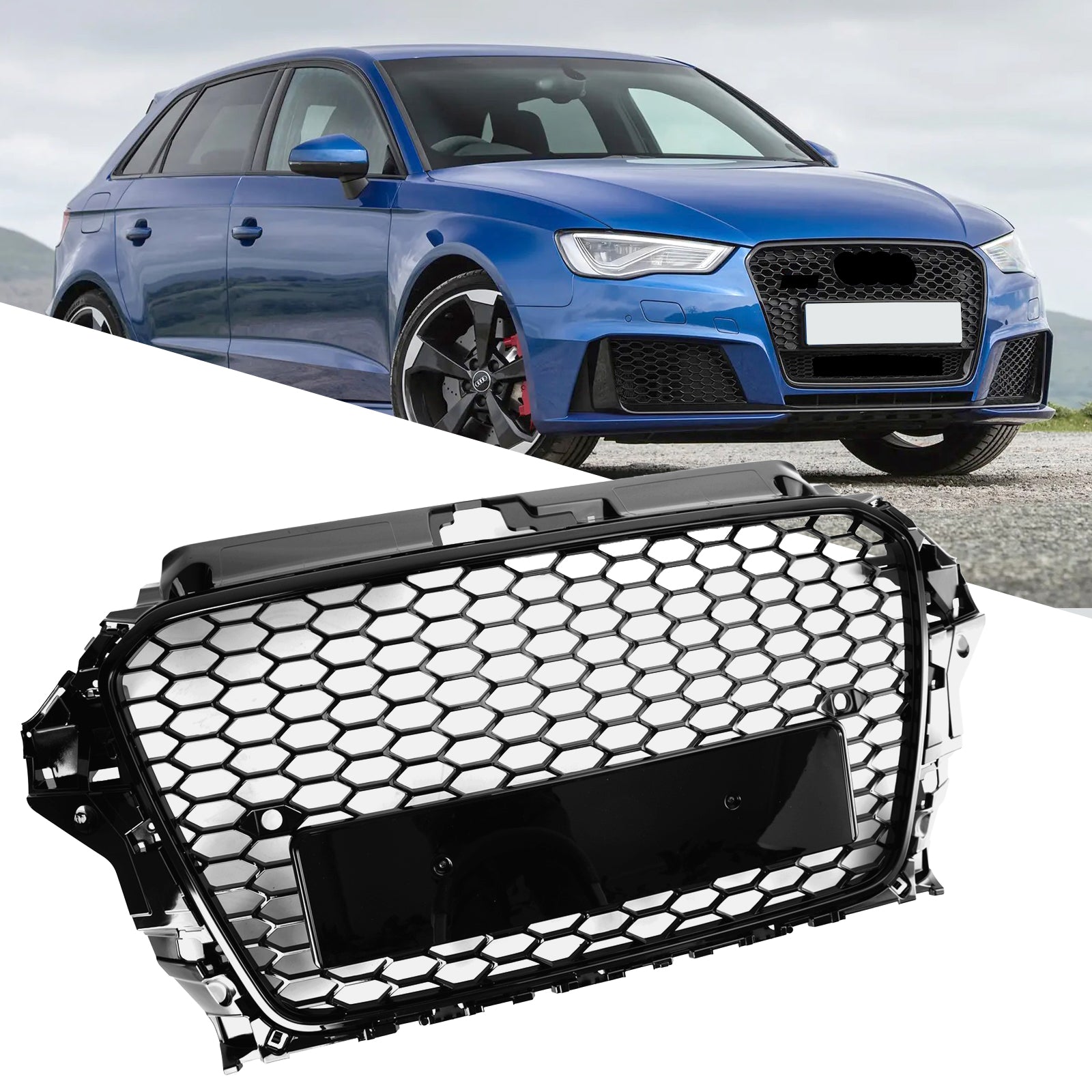 2013-2016 Audi A3 S3 RS3 Style Front Hood Henycomb Bumper Grille Grill Black