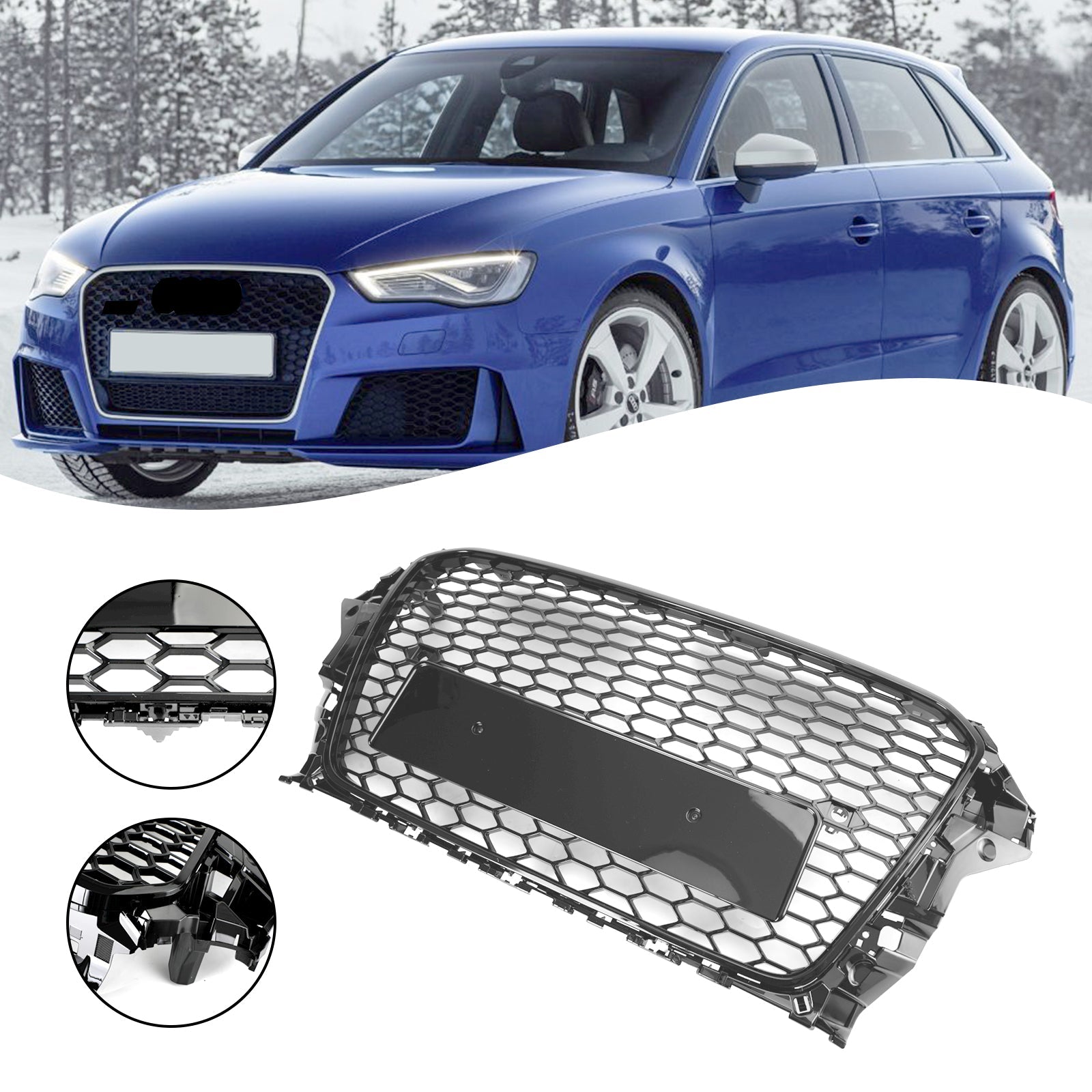 2013-2016 Audi A3 S3 RS3 Style Front Hood Henycomb Bumper Grille Grill