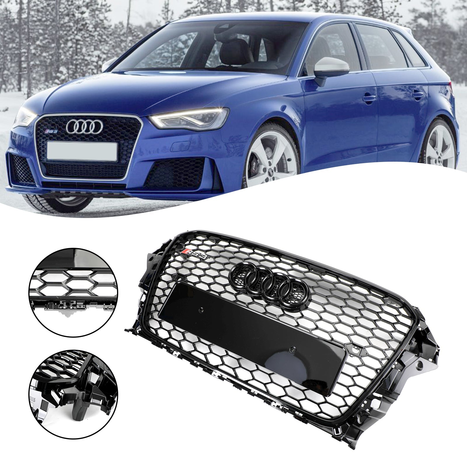 2013 2014 2015 2016 Audi A3 S3 RS3 Style Front Hood Henycomb Bumper Grille Grill Black