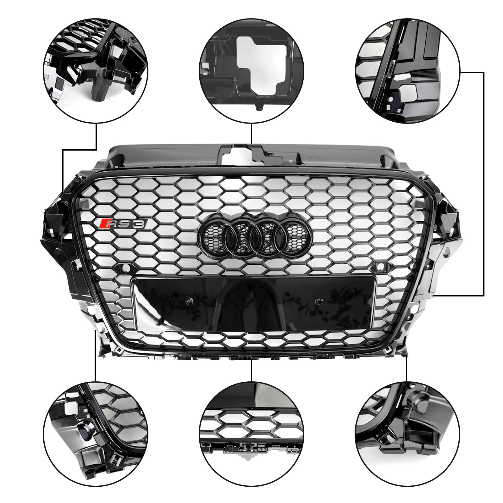 2013 2014 2015 2016 Audi A3 S3 RS3 Style Front Hood Henycomb Bumper Grille Grill Black