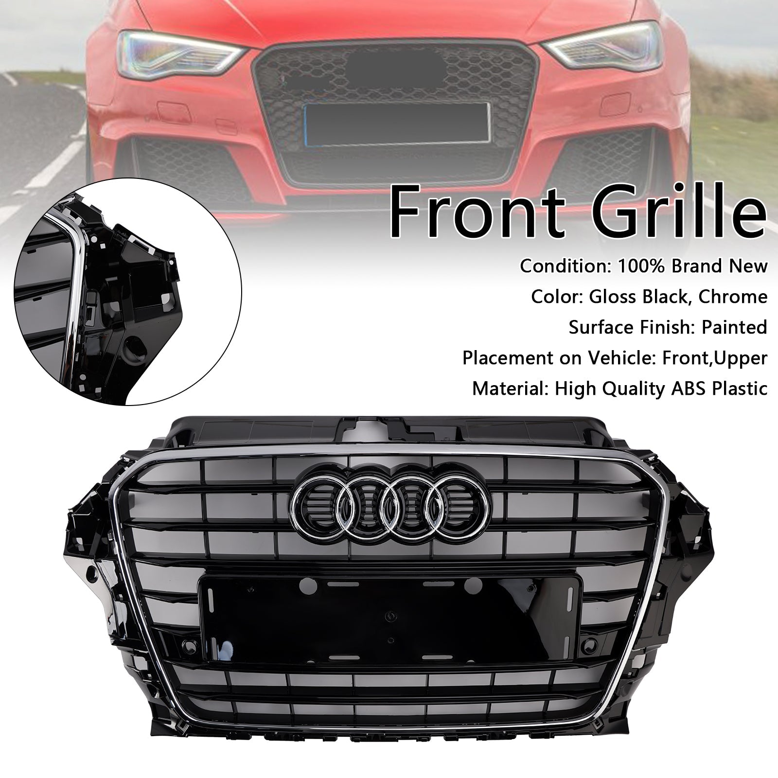 2013 2014 2015 2016 Audi A3 S3 S3 Style Front Bumper Grille Grill 8V3853651 Chrome