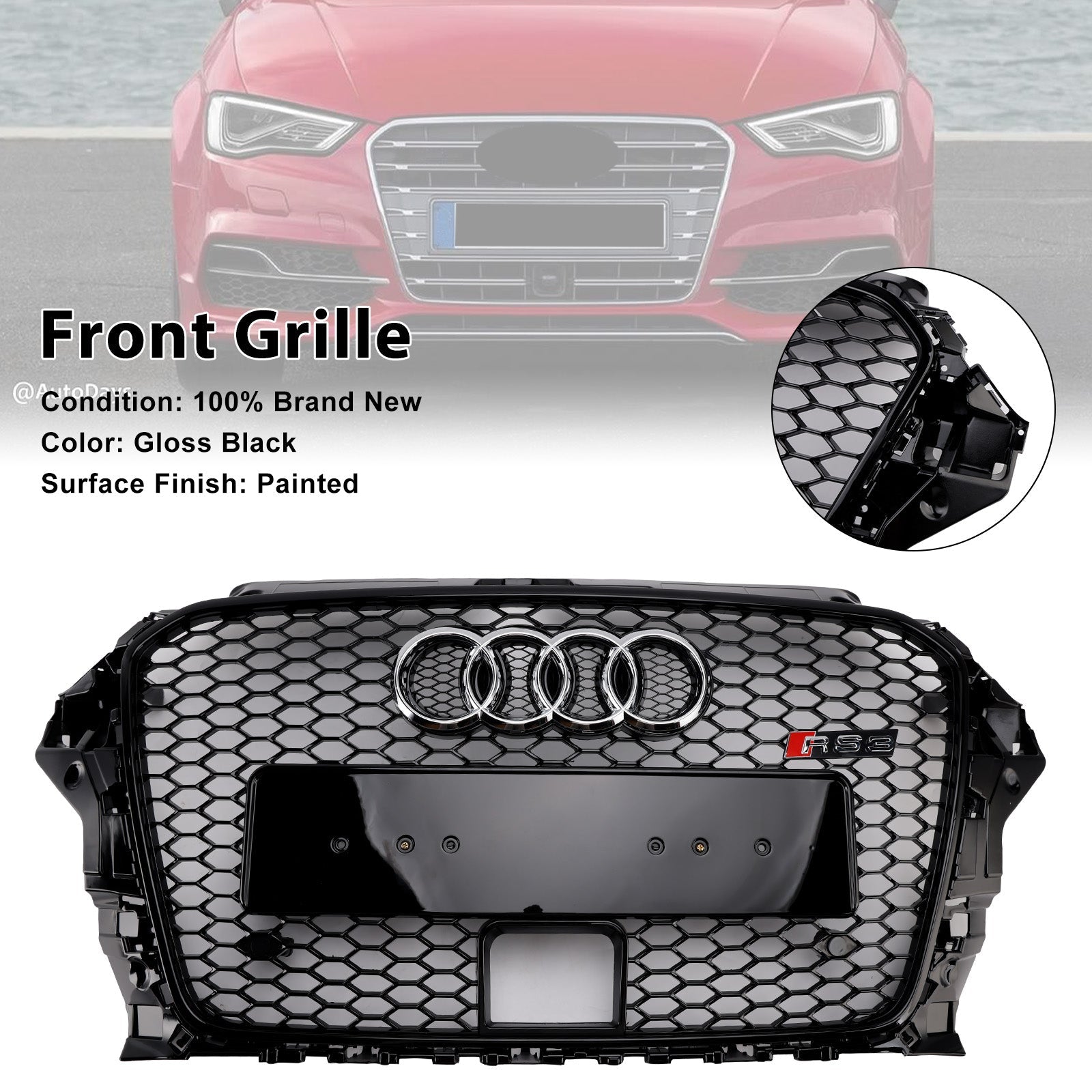2013-2016 Audi A3 S3 With ACC RS3 Style Front Bumper Grill Grille