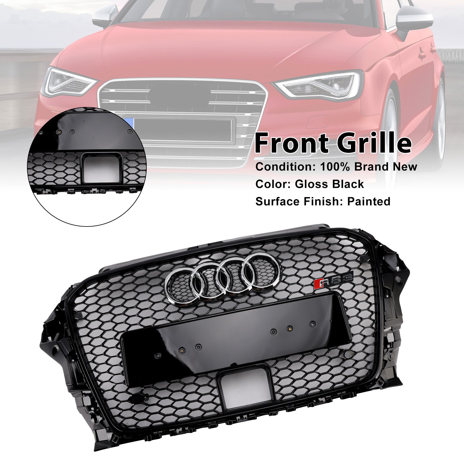 2013-2016 Audi A3 S3 With ACC RS3 Style Front Bumper Grill Grille