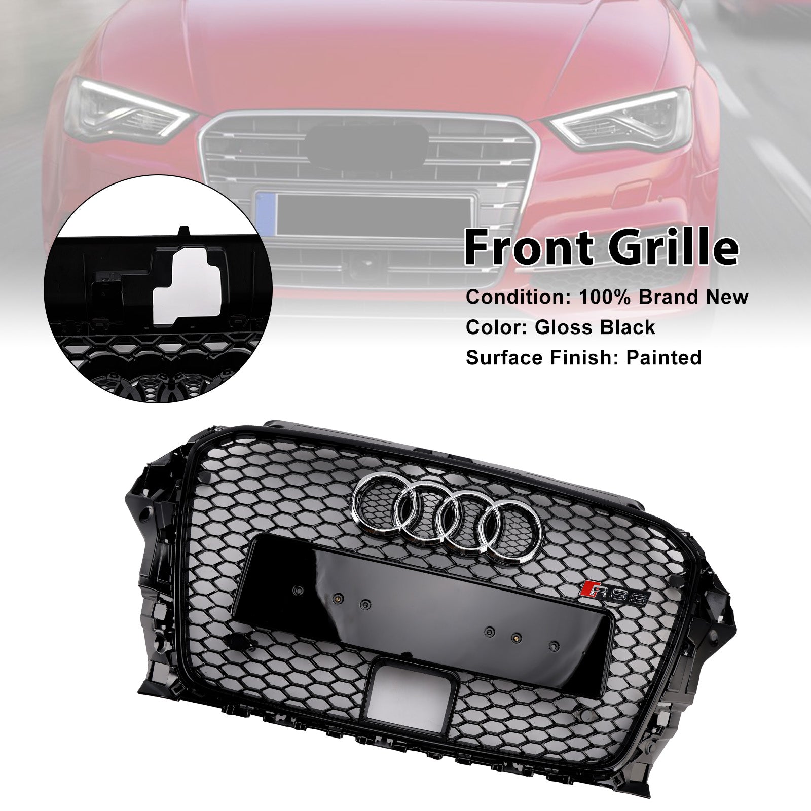 2013-2016 Audi A3 S3 With ACC RS3 Style Front Bumper Grill Grille