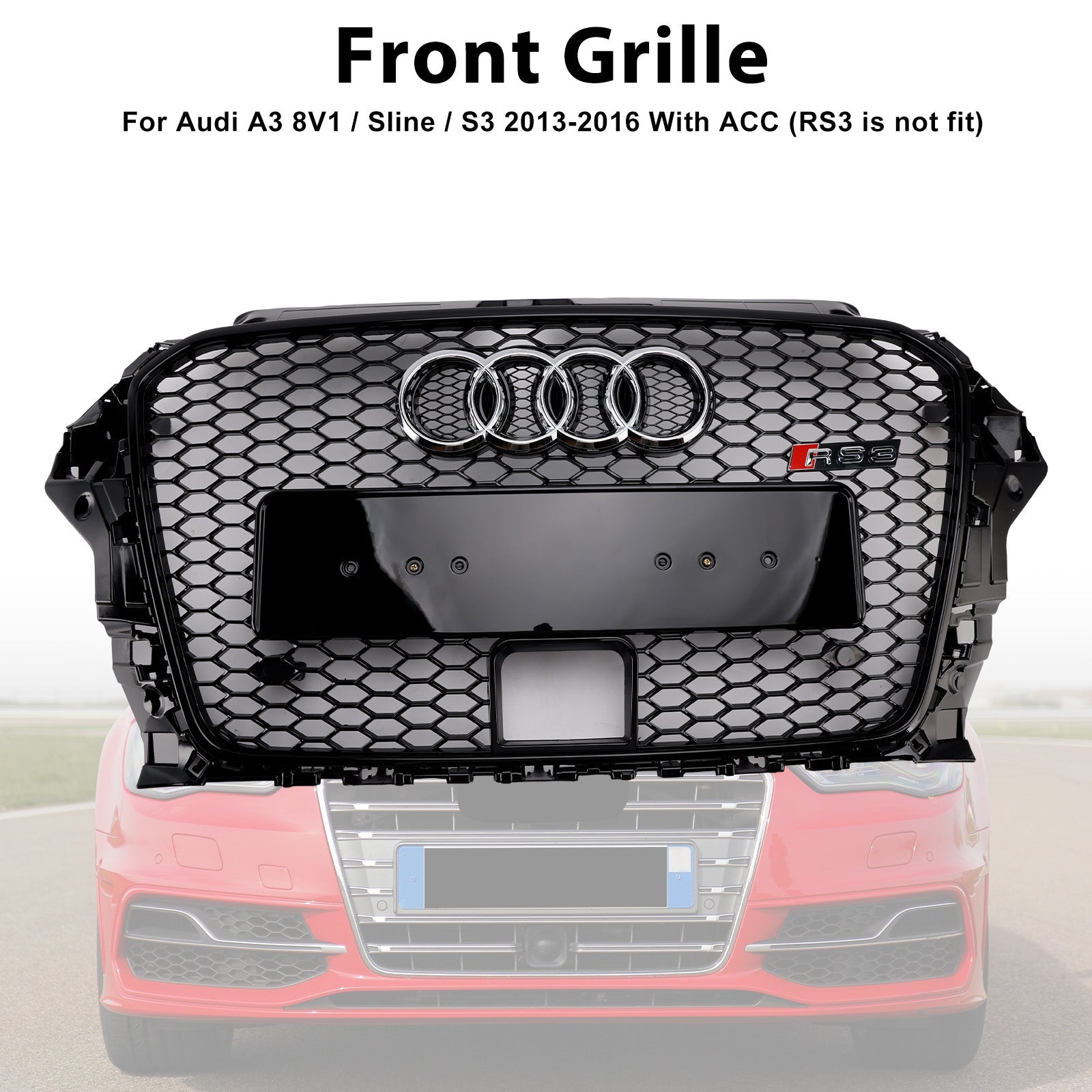 2013-2016 Audi A3 S3 With ACC RS3 Style Front Bumper Grill Grille