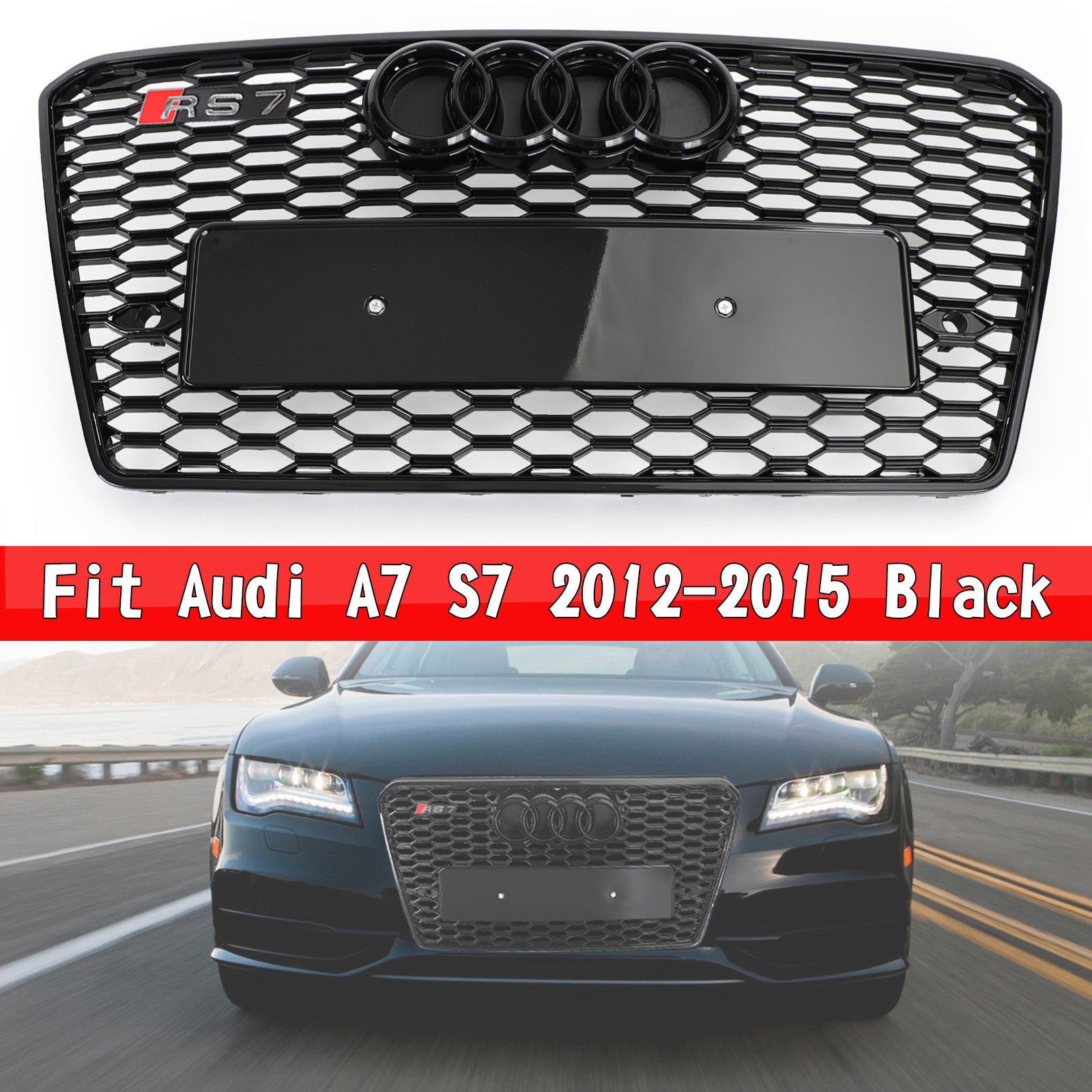 Audi A7/S7 2012-2015 RS7 Style Honeycomb Sport Mesh Hex Grille Grill Black