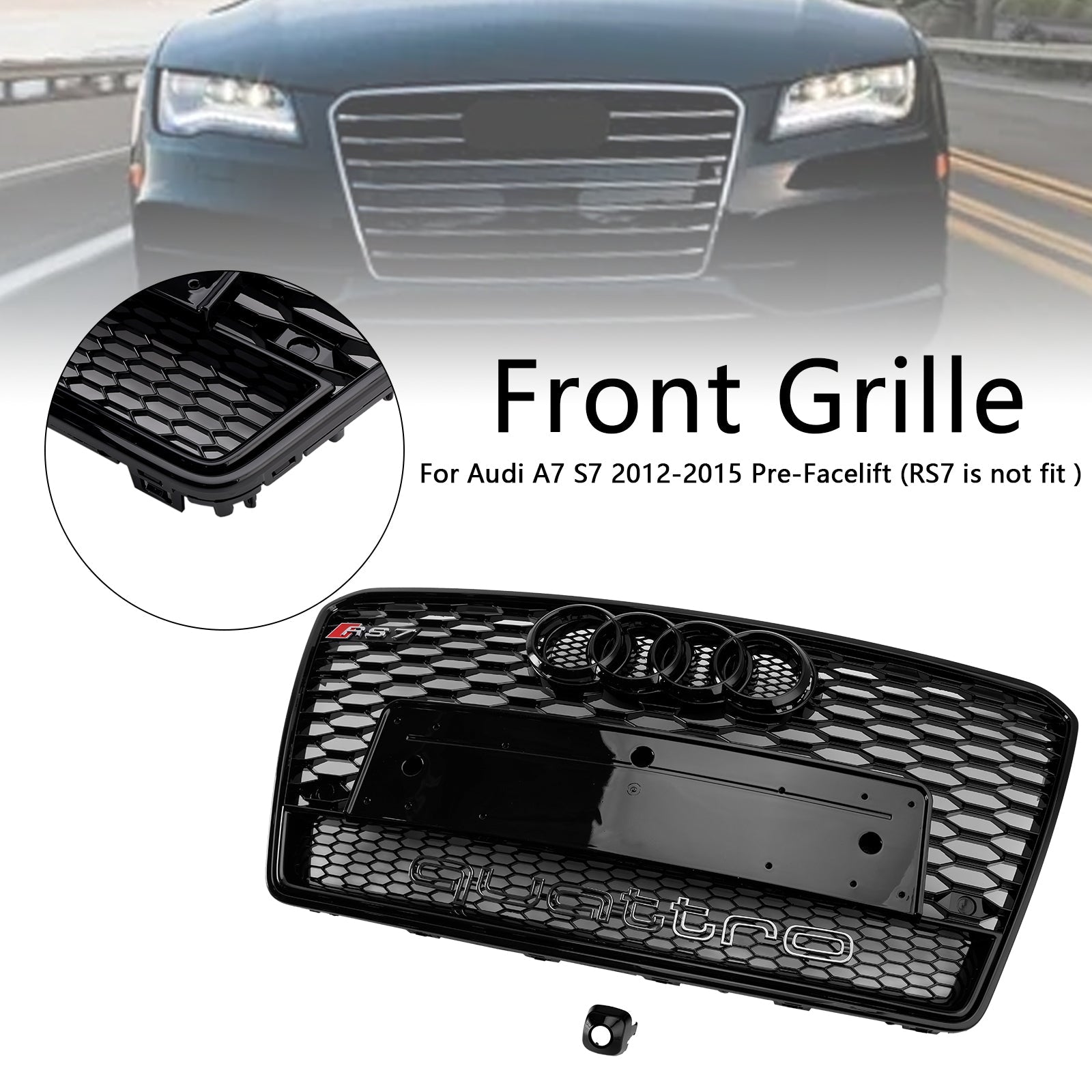 Audi A7/S7 2012-2015 RS7 Style Honeycomb Mesh Front Grille Grill Black