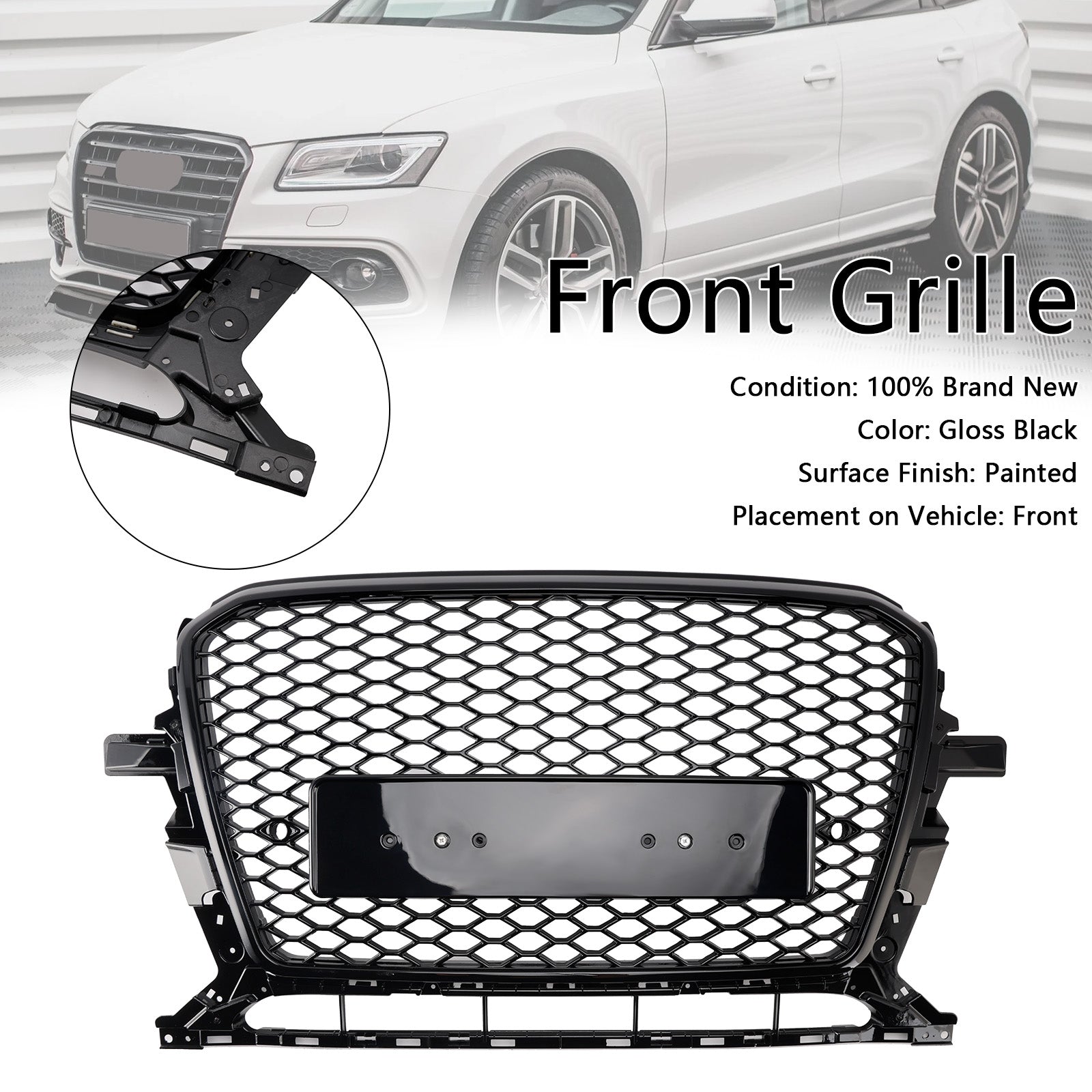Audi Q5 SQ5 2013-2017 Gloss Black Front Honeycomb Bumper Grill Grille