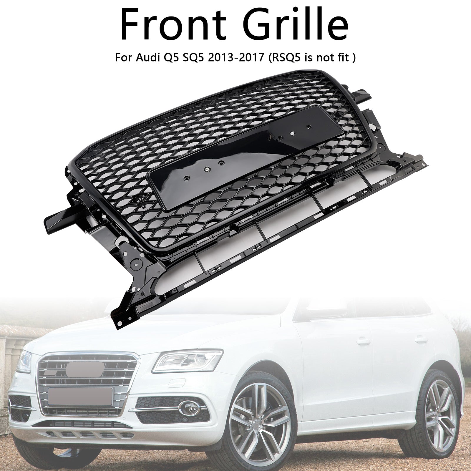 Audi Q5 SQ5 2013-2017 Gloss Black Front Honeycomb Bumper Grill Grille