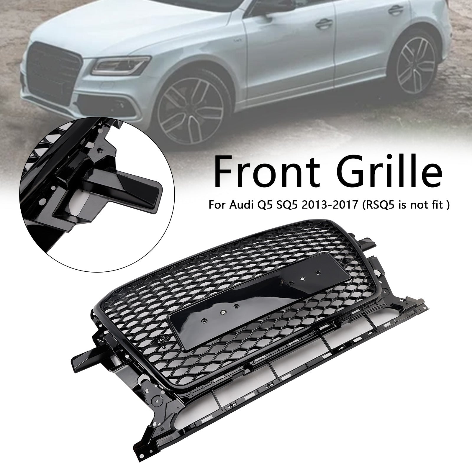 Audi Q5 SQ5 2013-2017 Gloss Black Front Honeycomb Bumper Grill Grille