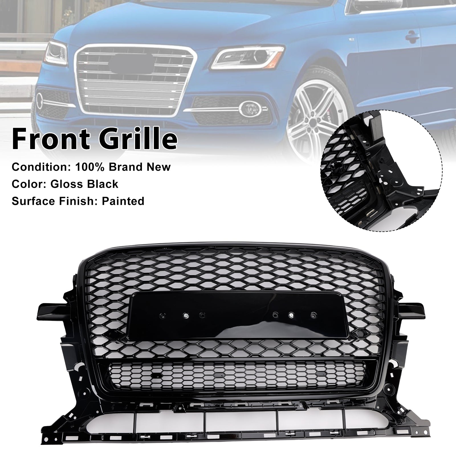 2013-2017 Audi Q5 Gloss Black Front Honeycomb Bumper Grille Grill