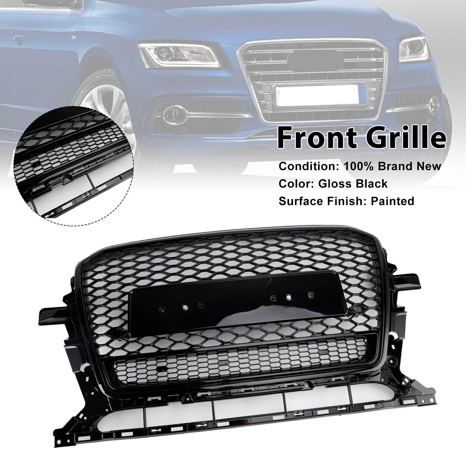 2013-2017 Audi Q5 Gloss Black Front Honeycomb Bumper Grille Grill