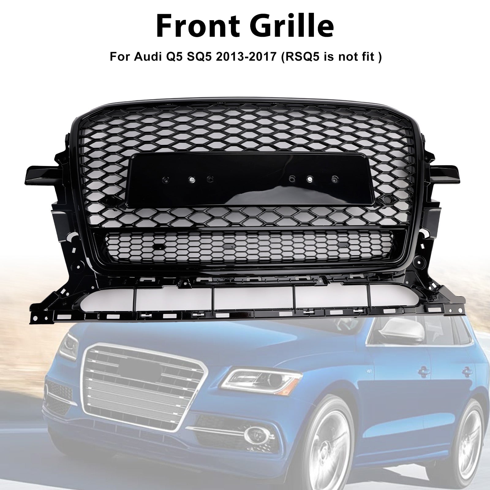 2013-2017 Audi Q5 Gloss Black Front Honeycomb Bumper Grille Grill