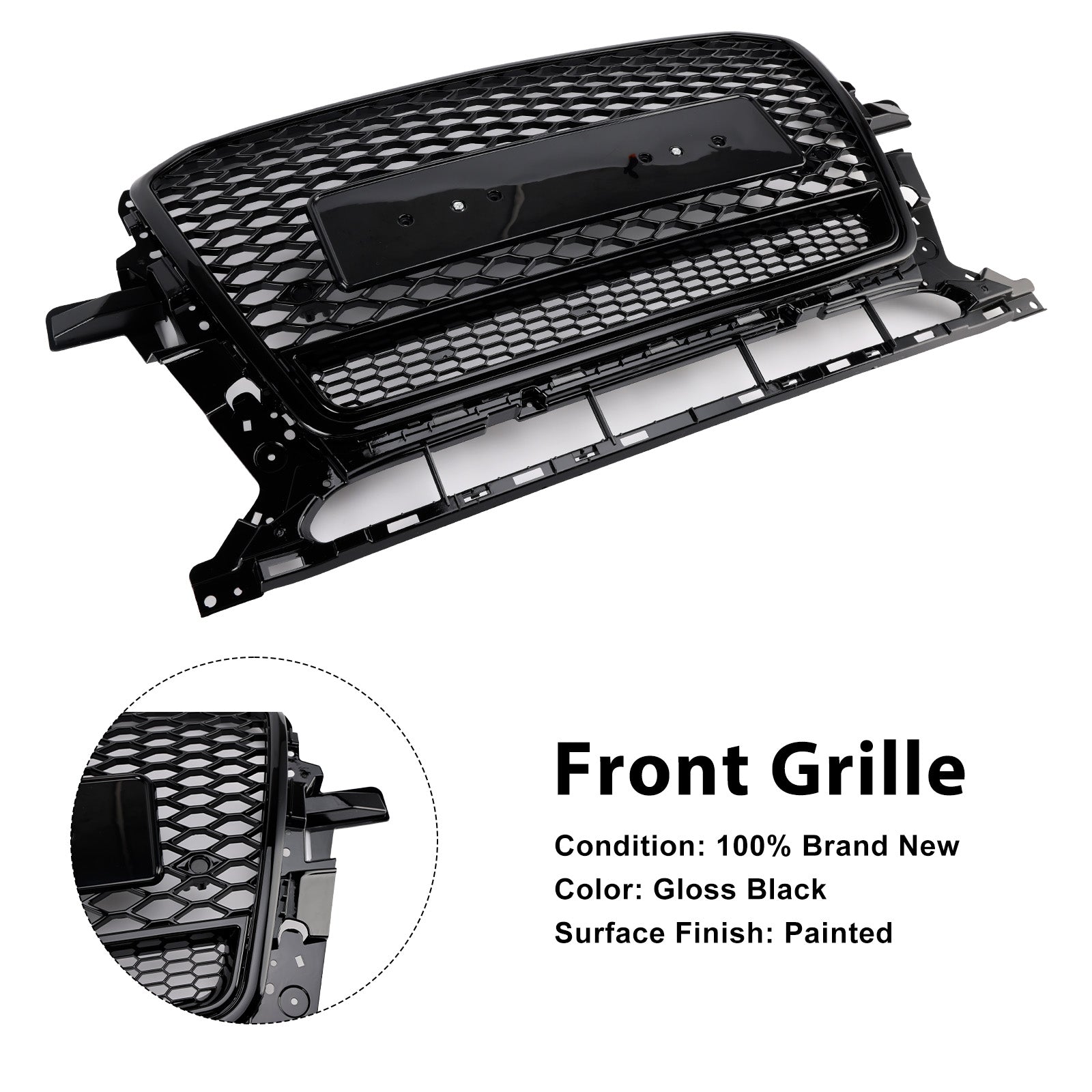 2013-2017 Audi Q5 Gloss Black Front Honeycomb Bumper Grille Grill