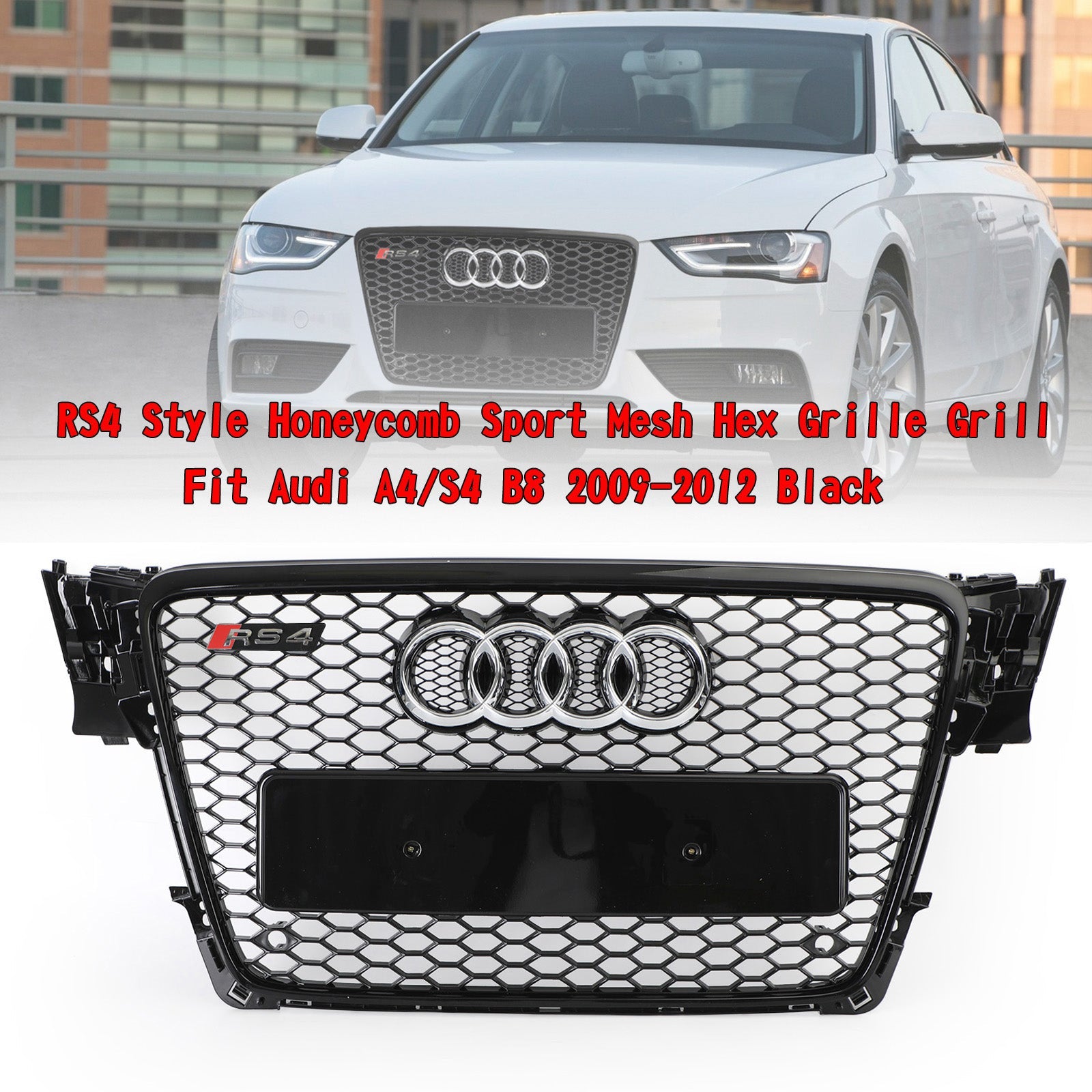 2009-2012 Audi A4/S4 B8 RS4 Style Honeycomb Sport Mesh Hex Grille Grill Black