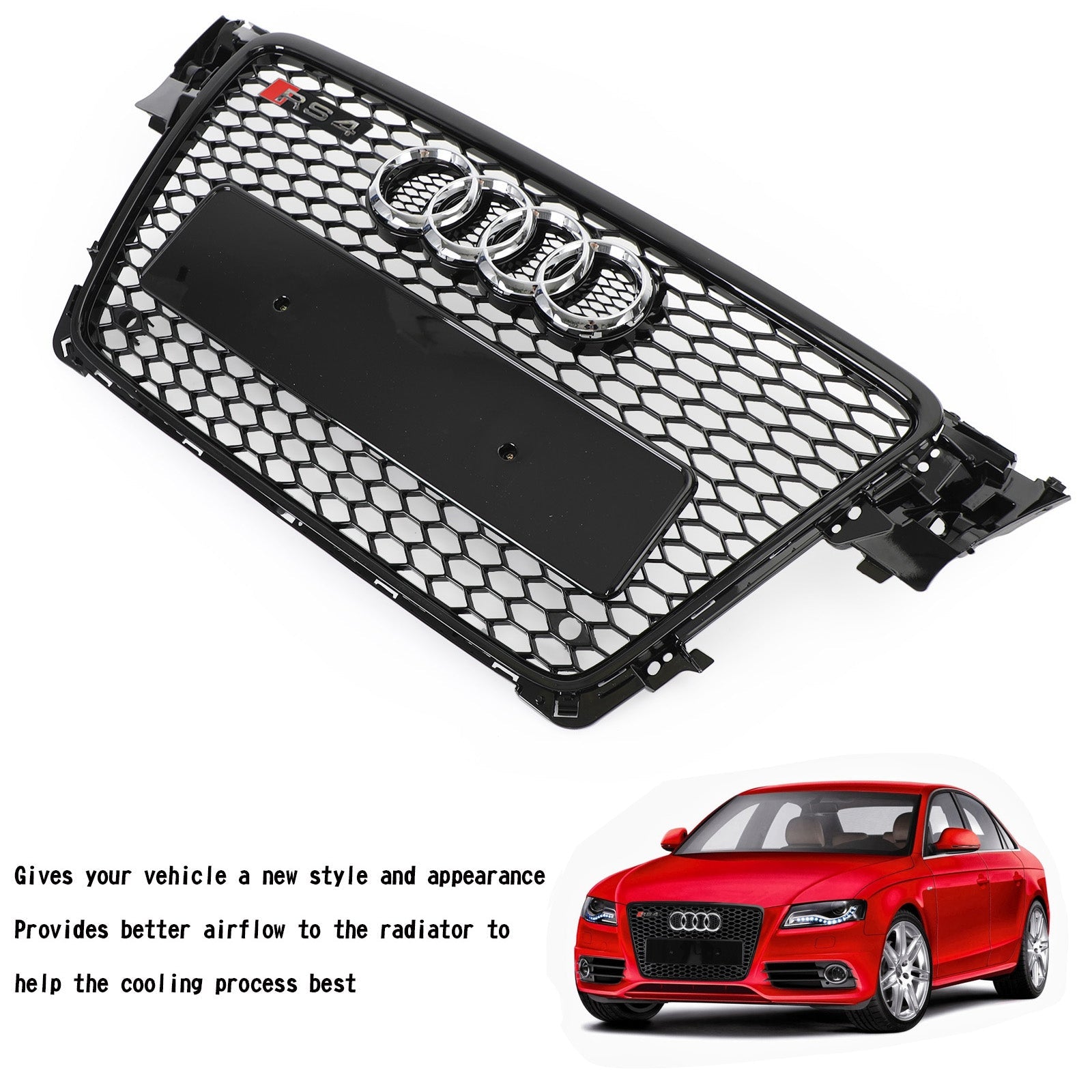 2009-2012 Audi A4/S4 B8 RS4 Style Honeycomb Sport Mesh Hex Grille Grill Black