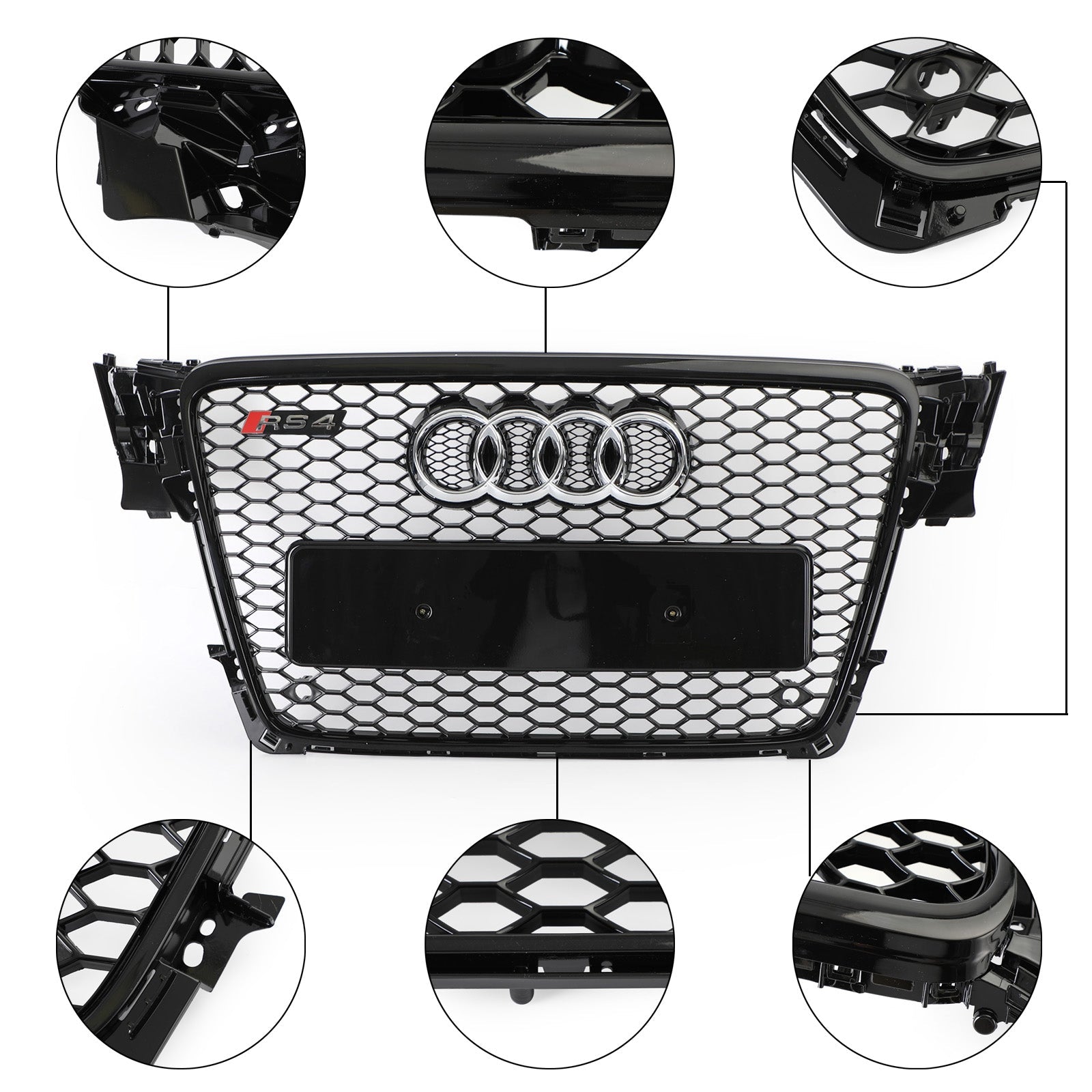 2009-2012 Audi A4/S4 B8 RS4 Style Honeycomb Sport Mesh Hex Grille Grill Black