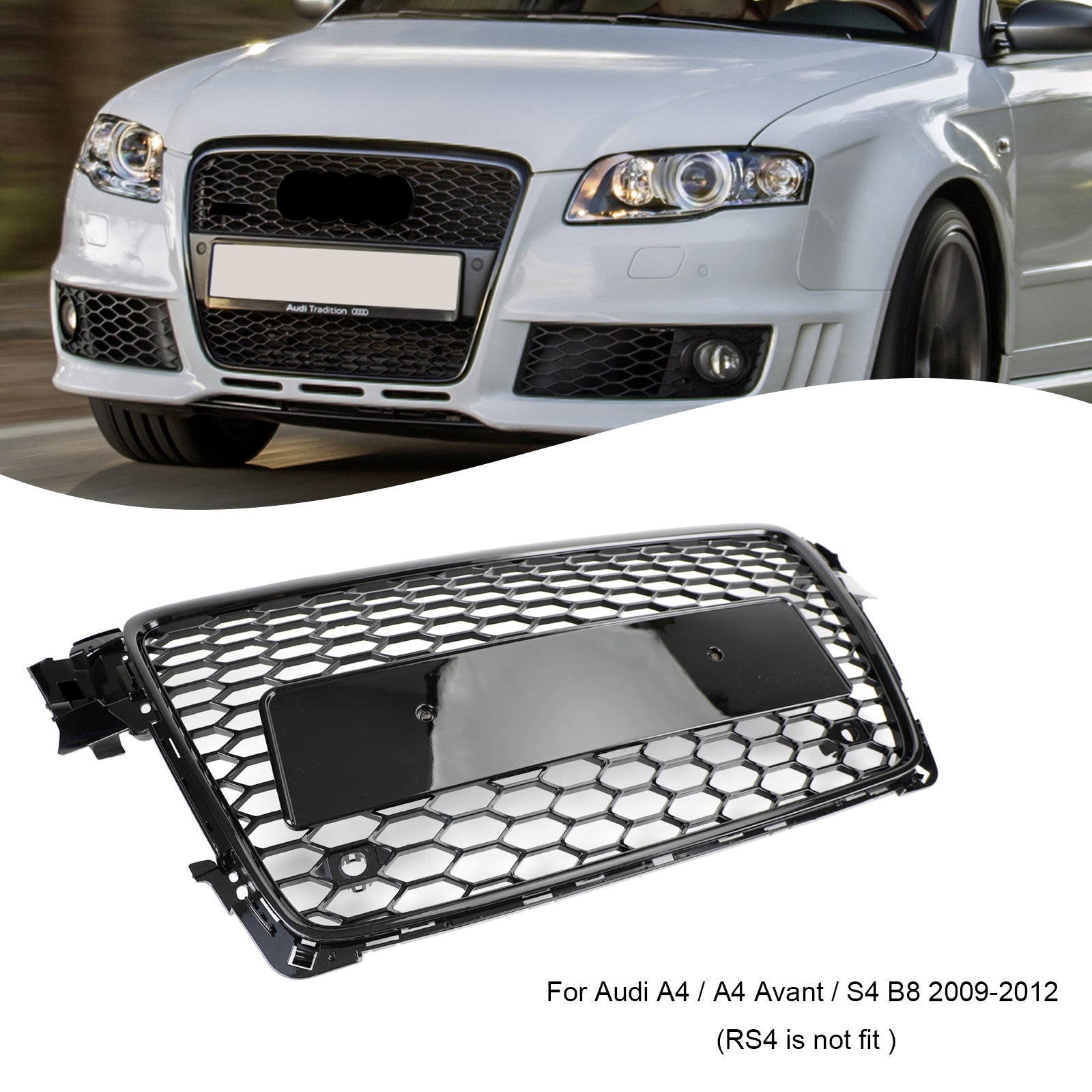 2009-2012 Audi A4 / A4 Avant / S4 B8 RS4 Style Honeycomb Sport Mesh Hex Grille Grill