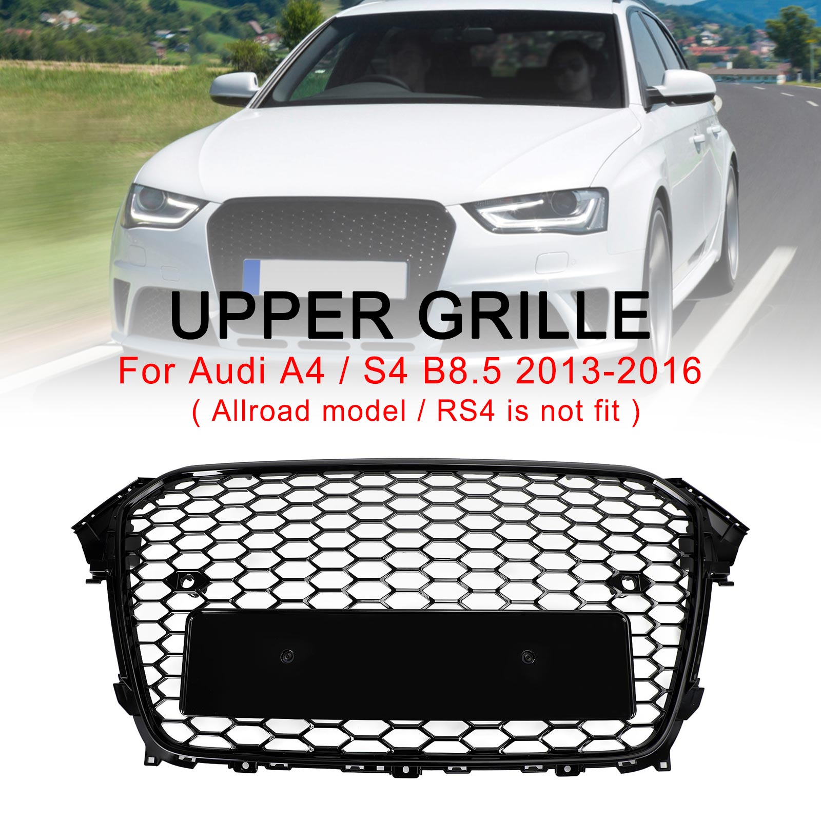 2013 2014 2015 2016 Audi A4 S4 RS4 Style Mesh Front Bumper Grille Grill Gloss Black