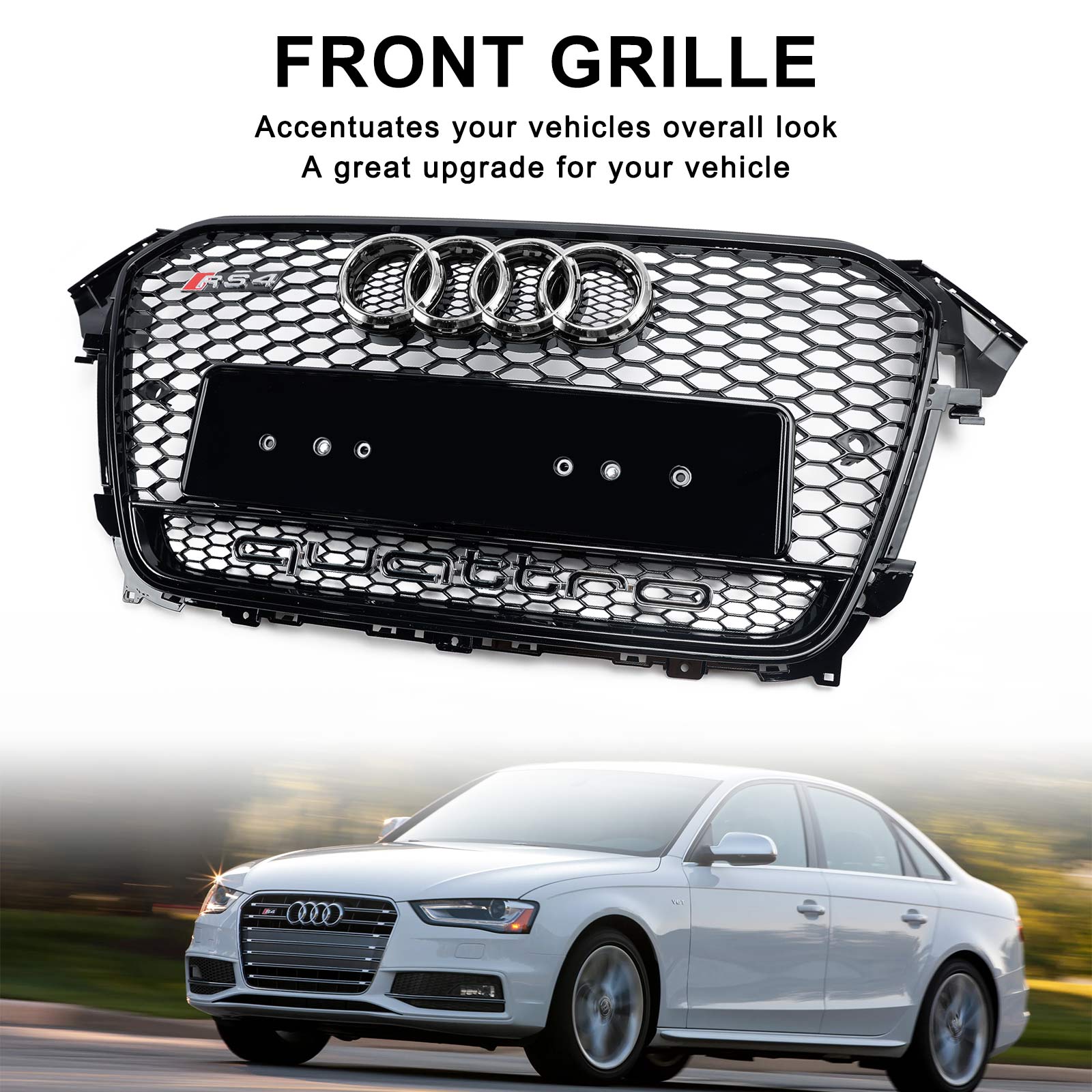 2013 2014 2015 2016 Audi A4 S4 B8.5 w/ Quattro RS4 Style Front Bumper Grill Grille