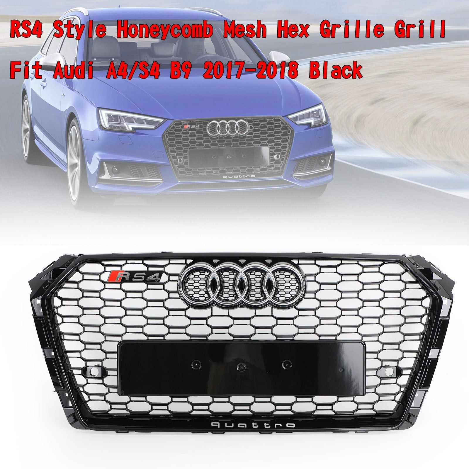 2017-2018 Audi A4/S4 B9 RS4 Style Honeycomb Mesh Hex Grille Grill Black