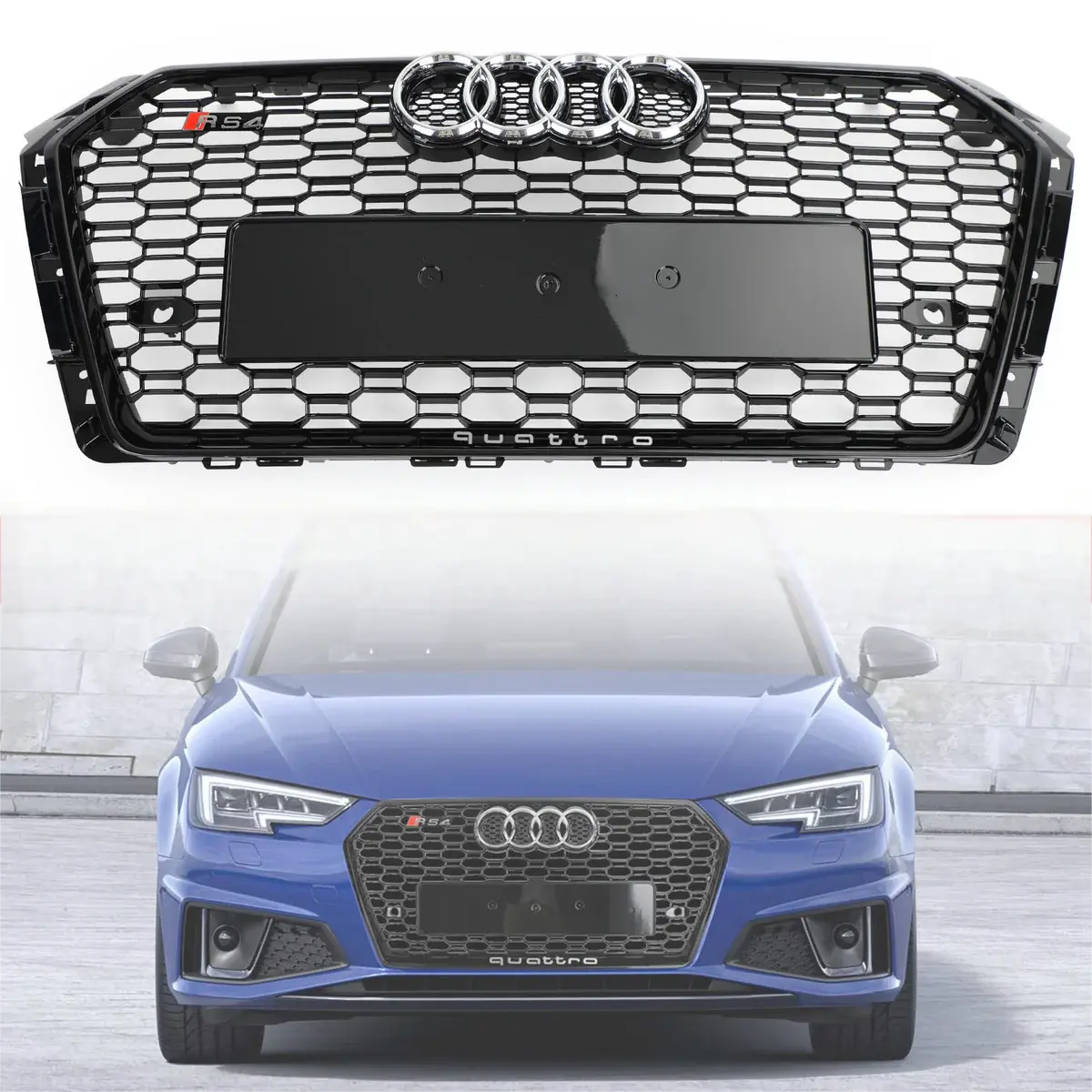 RS4 Style 2017 2018 Audi A4/S4 B9 Honeycomb Mesh Hex Grille Grill Black