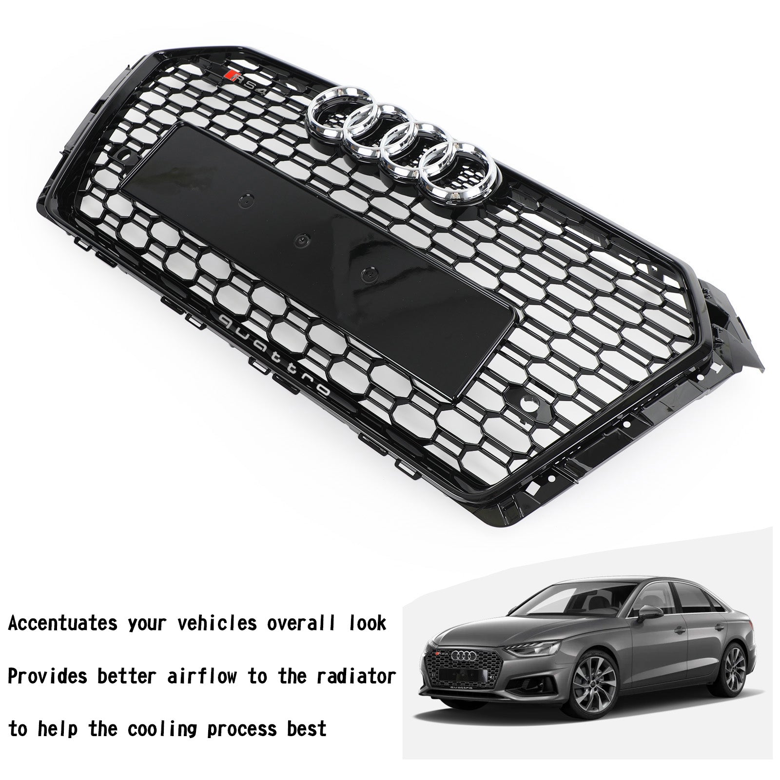 RS4 Style 2017 2018 Audi A4/S4 B9 Honeycomb Mesh Hex Grille Grill Black