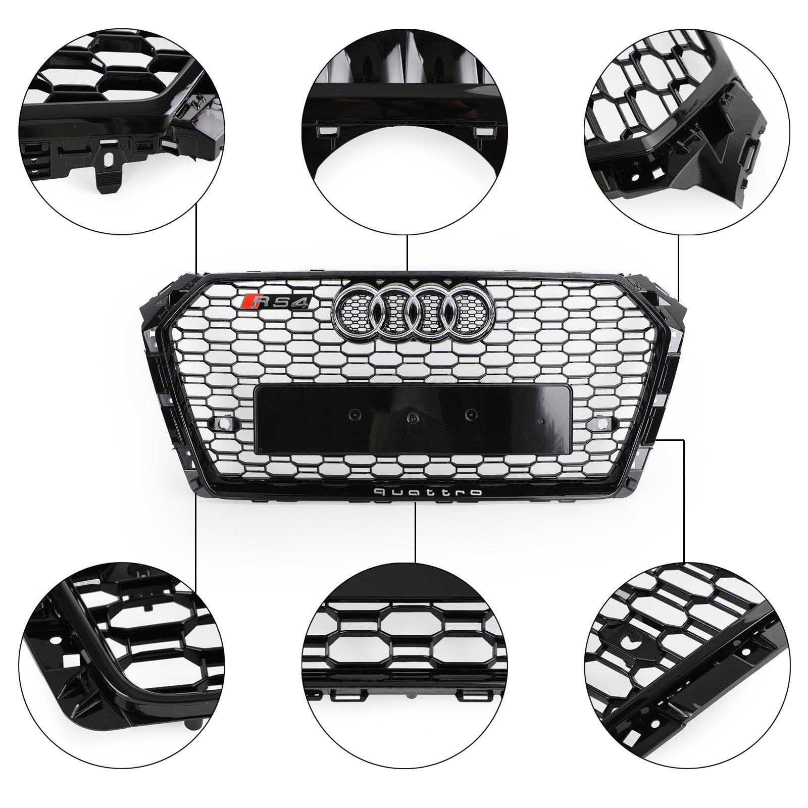 2017-2018 Audi A4/S4 B9 RS4 Style Honeycomb Mesh Hex Grille Grill Black