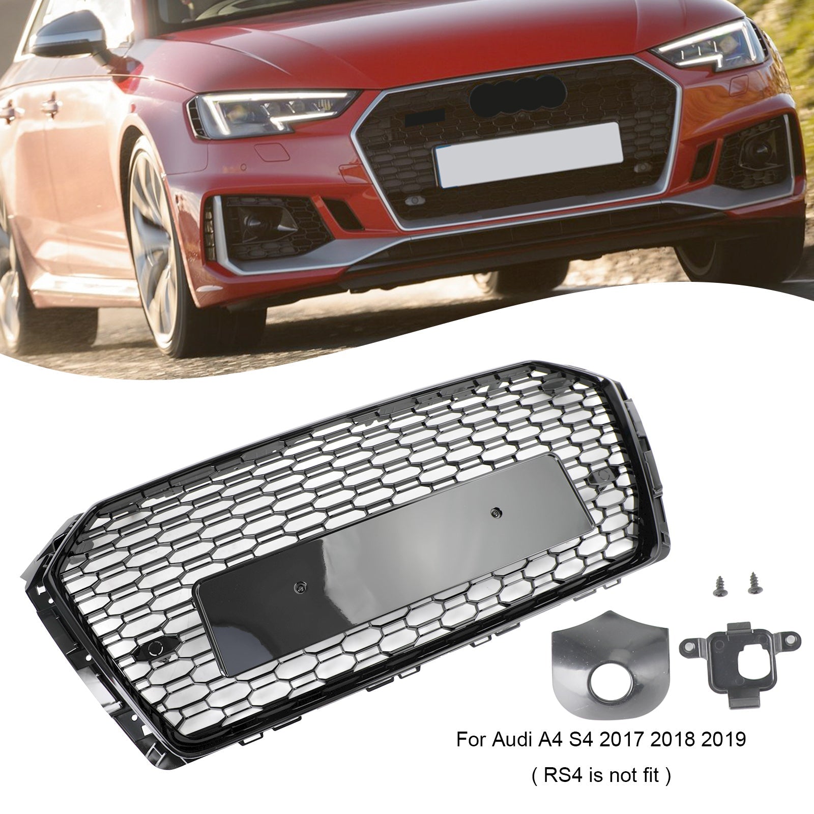 2017 2018 2019 Audi A4/S4 B9 RS4 Style Honeycomb Mesh Hex Grille Grill Black