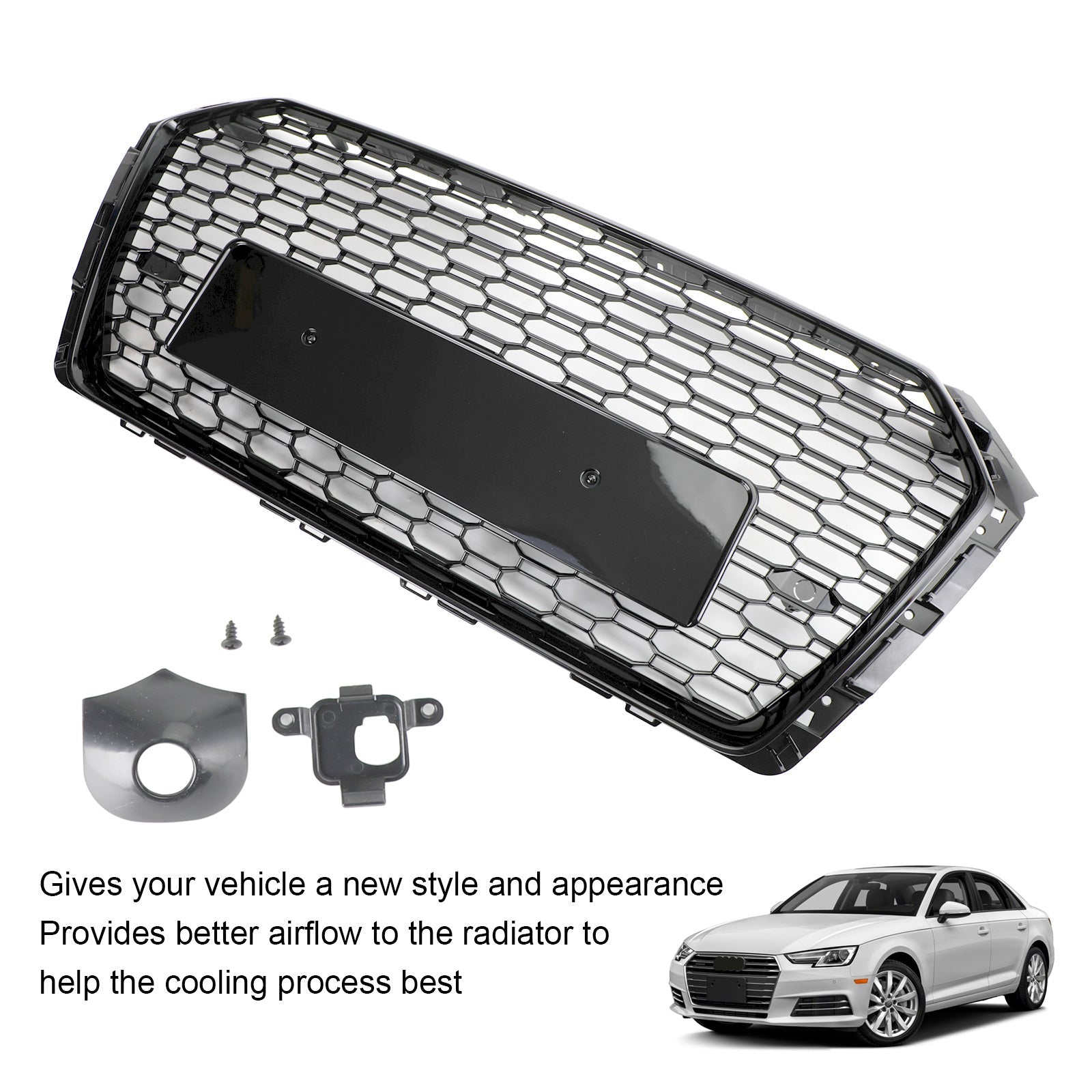 2017 2018 2019 Audi A4/S4 B9 RS4 Style Honeycomb Mesh Hex Grille Grill Black