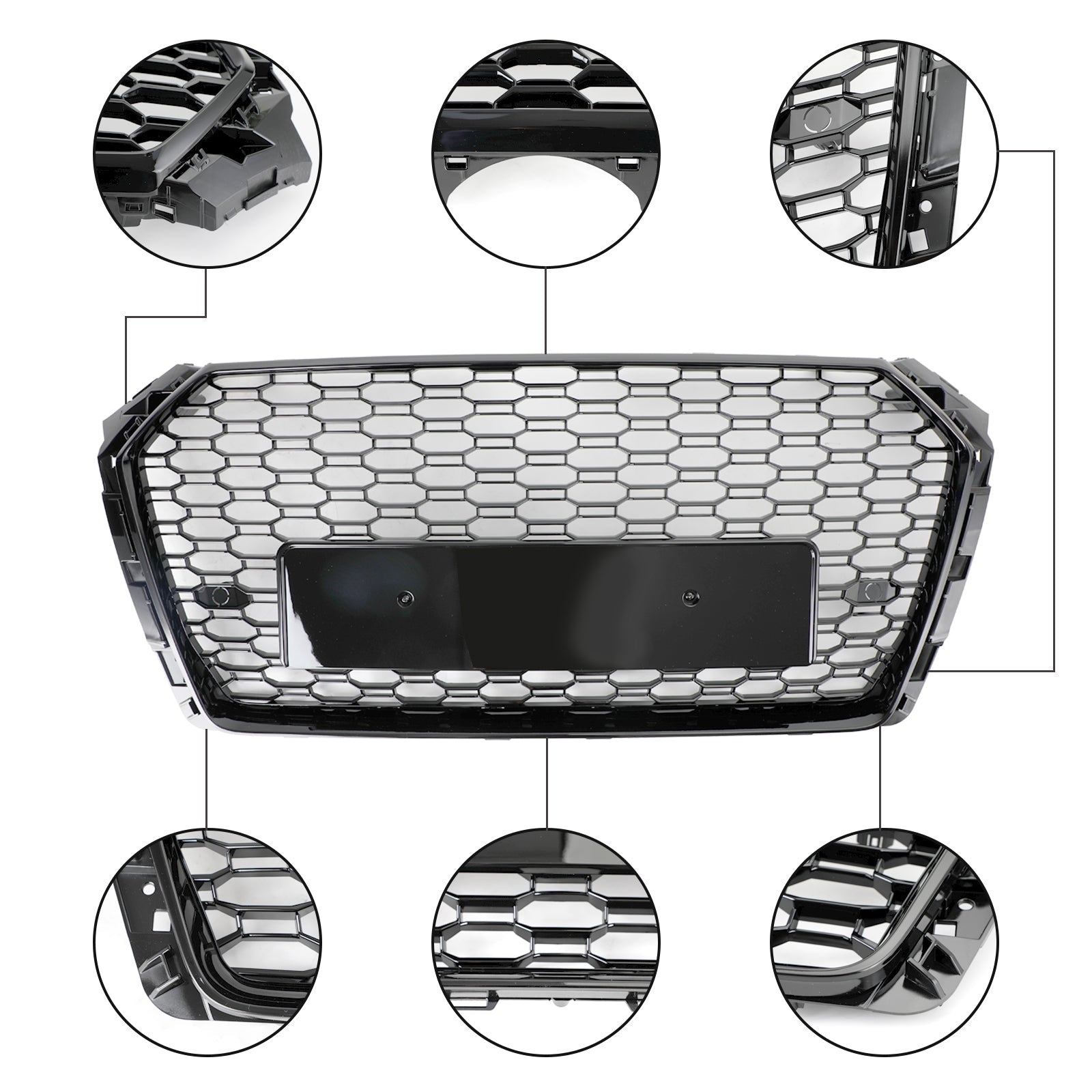 2017-2019 Audi A4/S4 B9 RS4 Style Honeycomb Mesh Hex Grille Grill Black