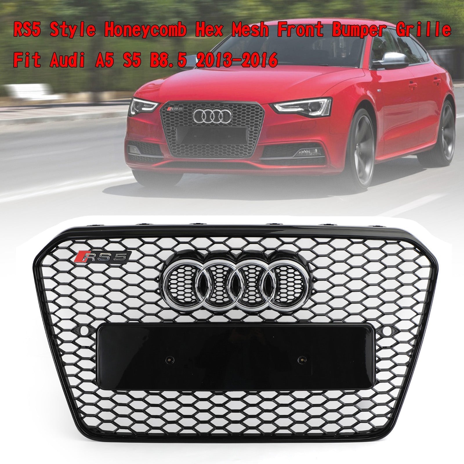2013 2014 2015 2016 Audi A5 S5 B8.5 RS5 Style Honeycomb Hex Mesh Front Bumper Grille