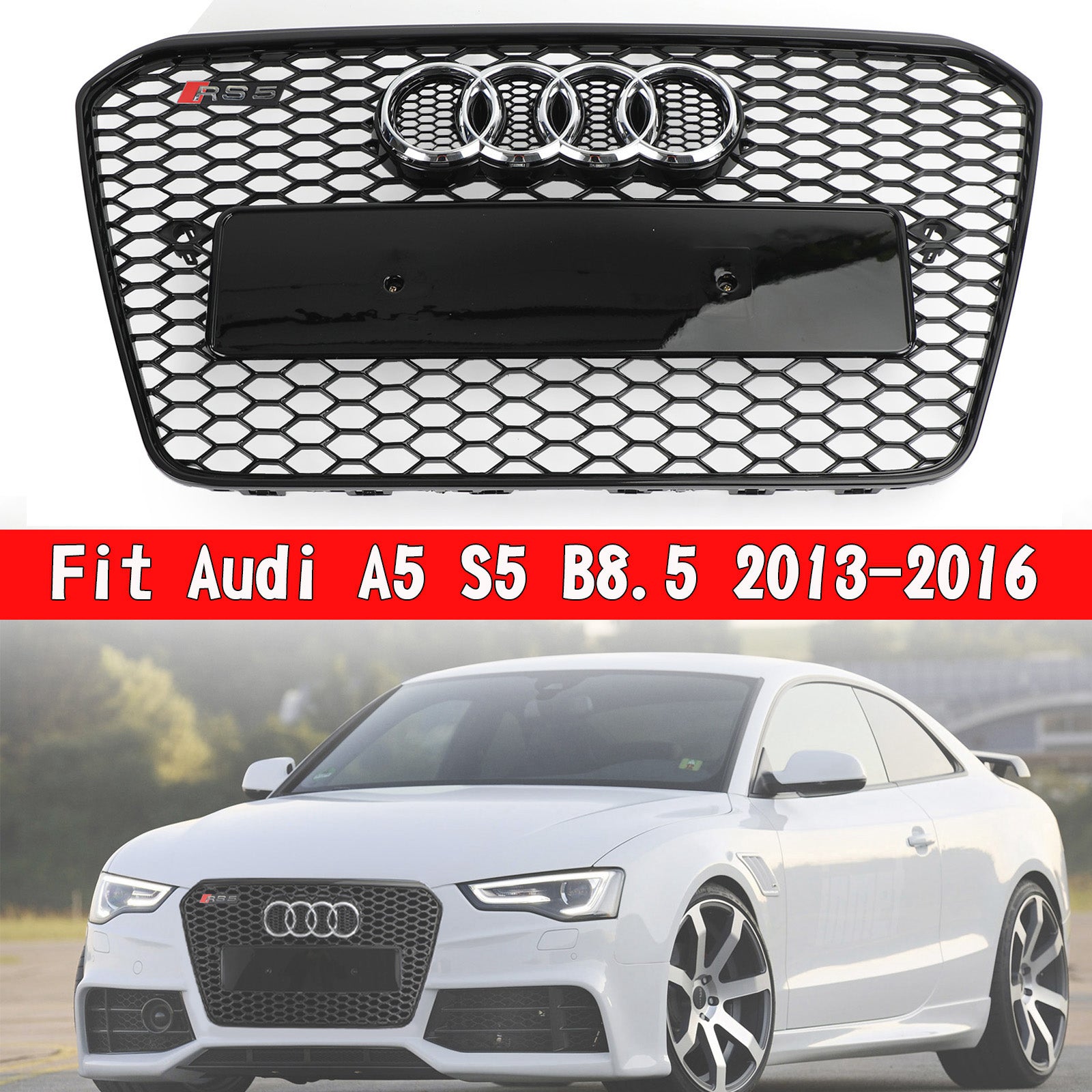 2013 2014 2015 2016 Audi A5 S5 B8.5 RS5 Style Honeycomb Hex Mesh Front Bumper Grille