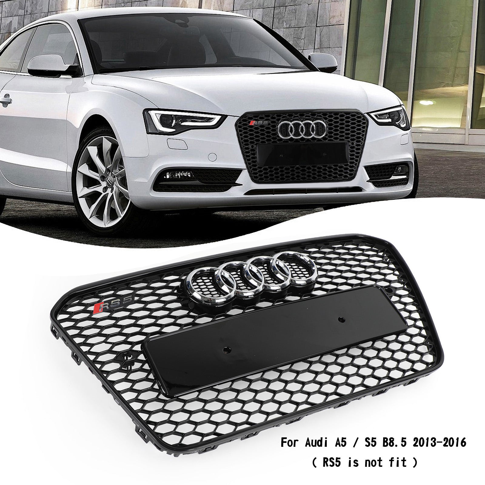 2013 2014 2015 2016 Audi A5 S5 B8.5 RS5 Style Honeycomb Hex Mesh Front Bumper Grille