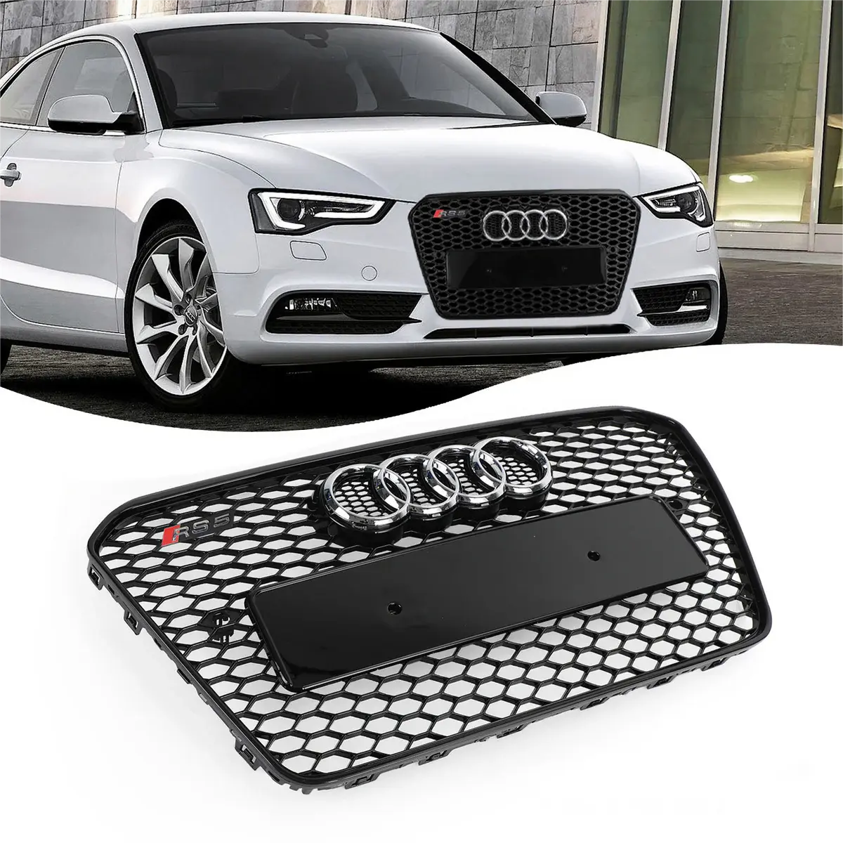 2013 2014 2015 2016 Audi A5 S5 B8.5 RS5 Style Honeycomb Hex Mesh Front Bumper Grille