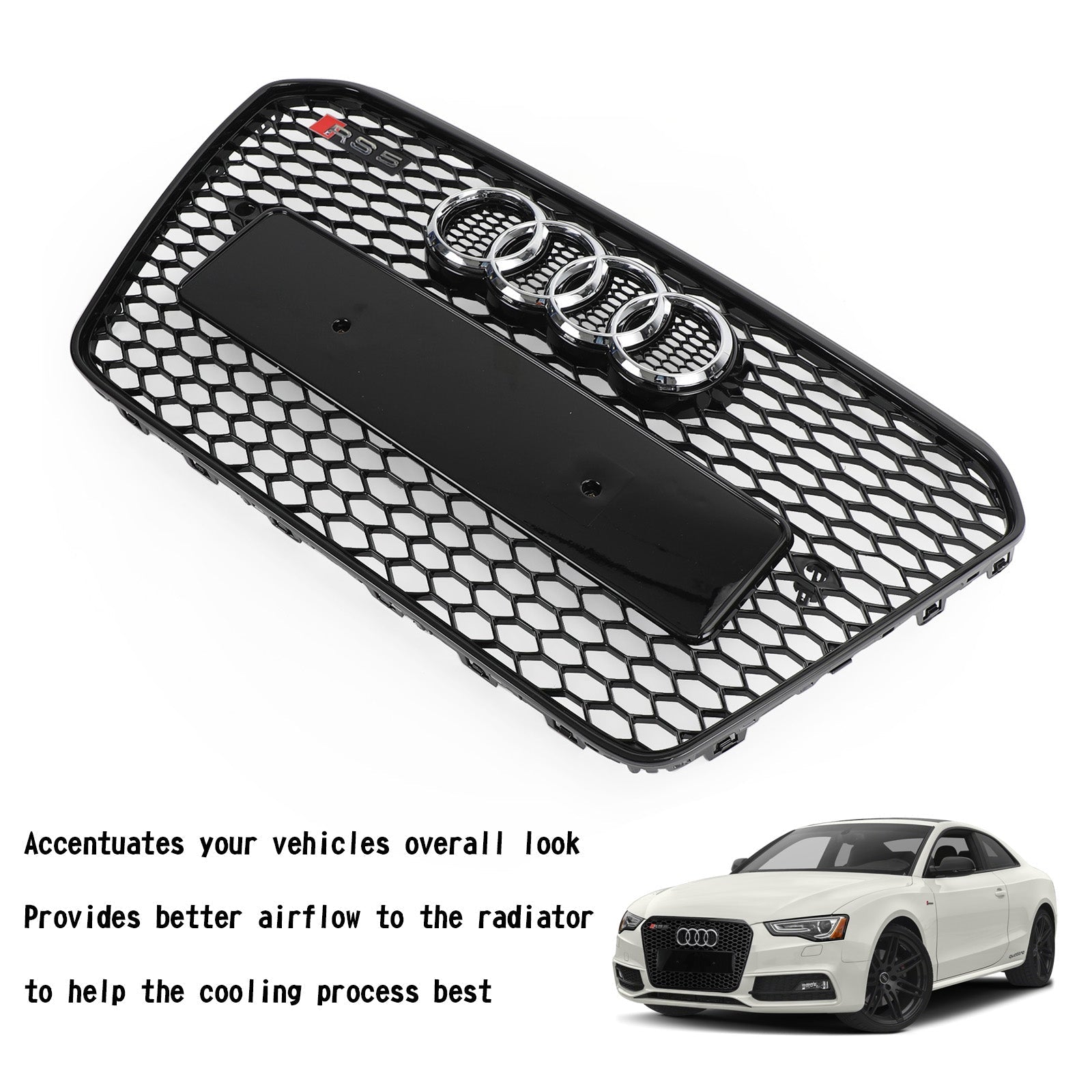 2013 2014 2015 2016 Audi A5 S5 B8.5 RS5 Style Honeycomb Hex Mesh Front Bumper Grille