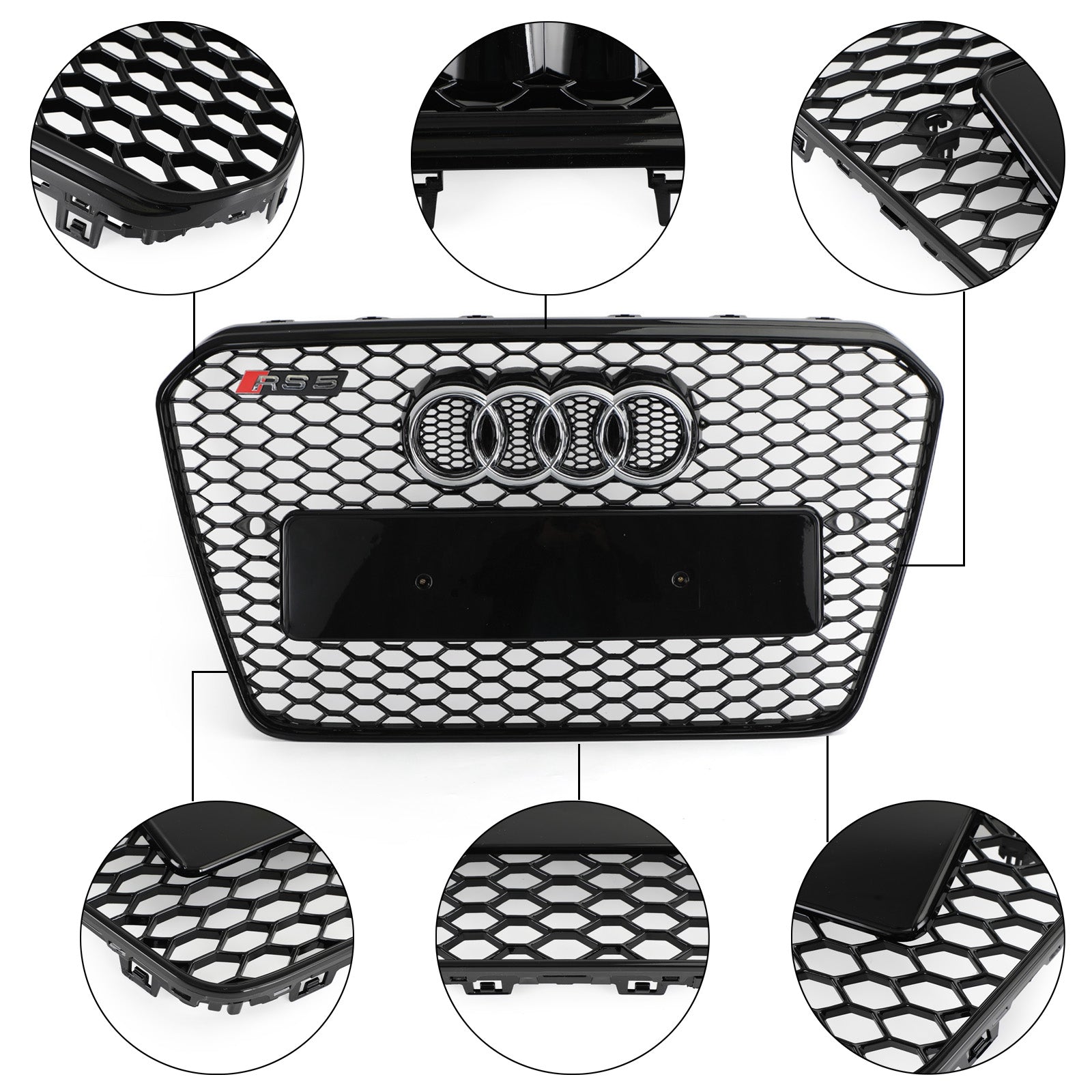 2013 2014 2015 2016 Audi A5 S5 B8.5 RS5 Style Honeycomb Hex Mesh Front Bumper Grille