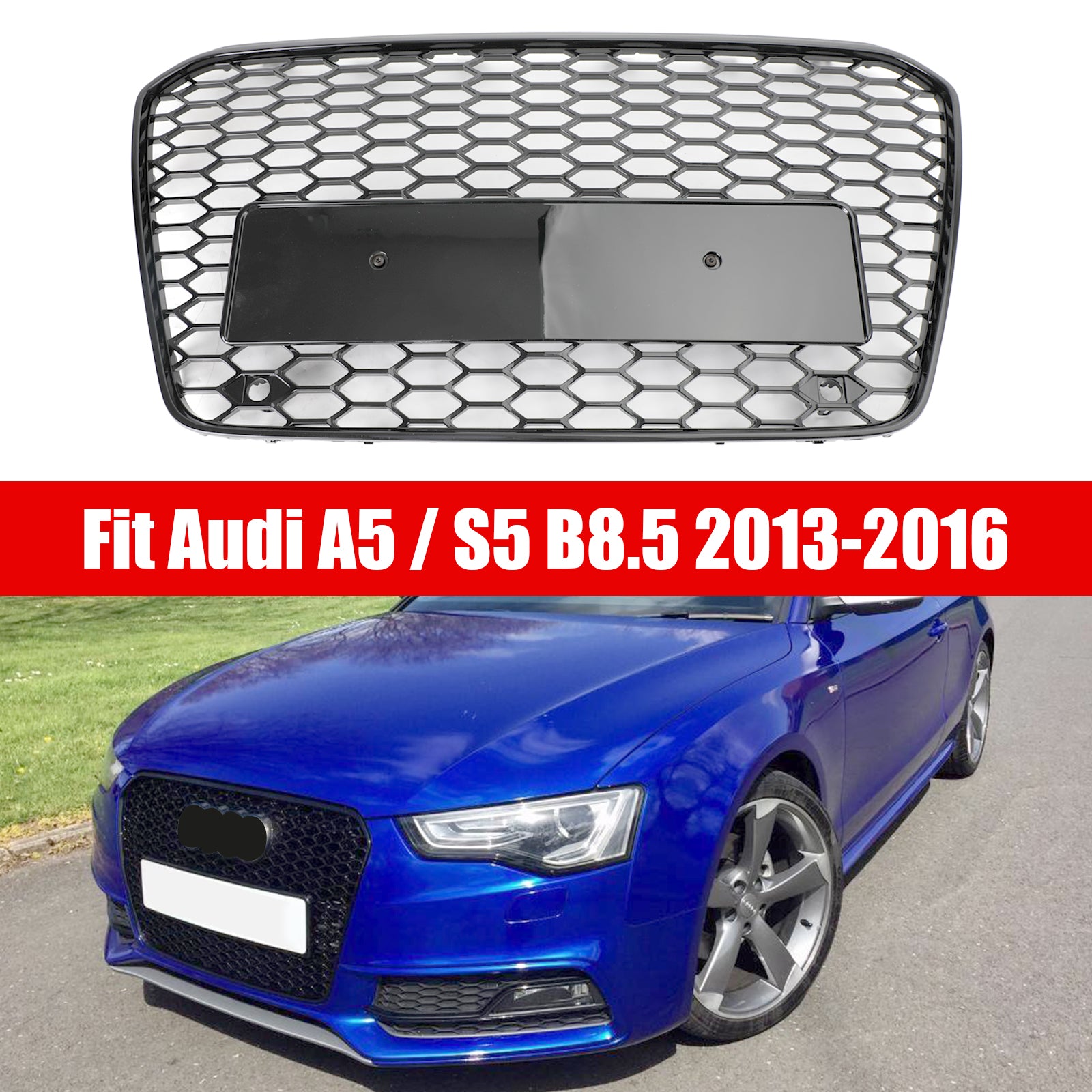 RS5 Style Honeycomb Mesh Front Bumper Grille Grill Fit Audi A5 S5 B8.5 2013-2016