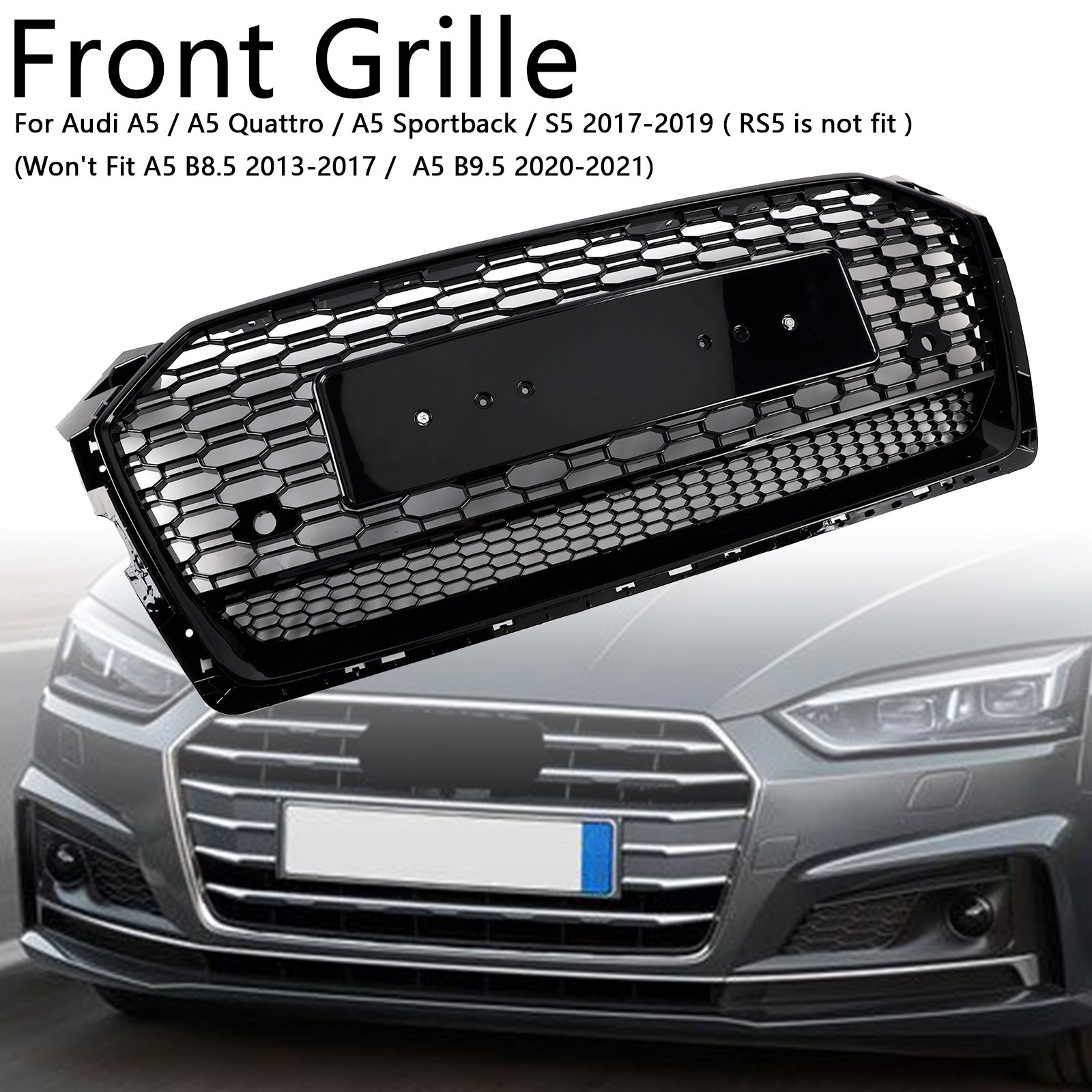 2017 2018 2019 Audi A5 S5 B9 RS5 Style Honeycomb Sport Mesh Hex Grill Grille