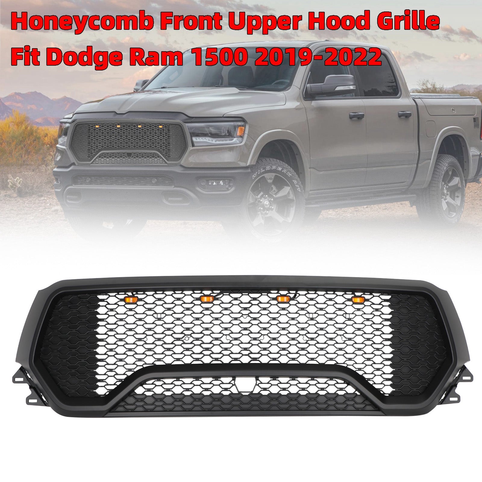2019 2020 2021 2022 Dodge Ram 1500 TRX Style LED Honeycomb Front Upper Hood Grille