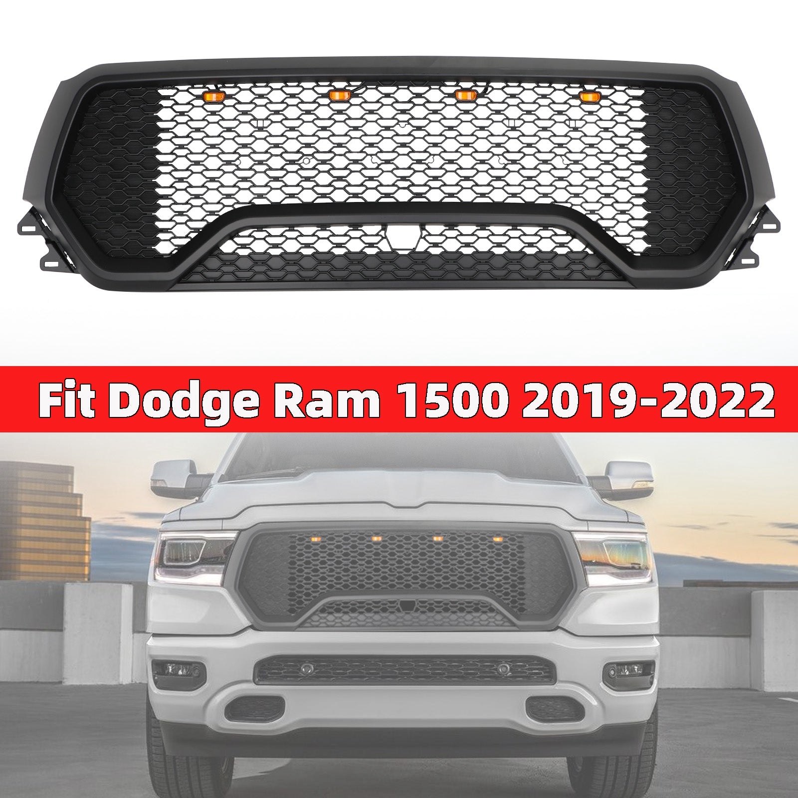 2019-2022 Dodge Ram 1500 TRX Style LED Honeycomb Front Upper Hood Grille