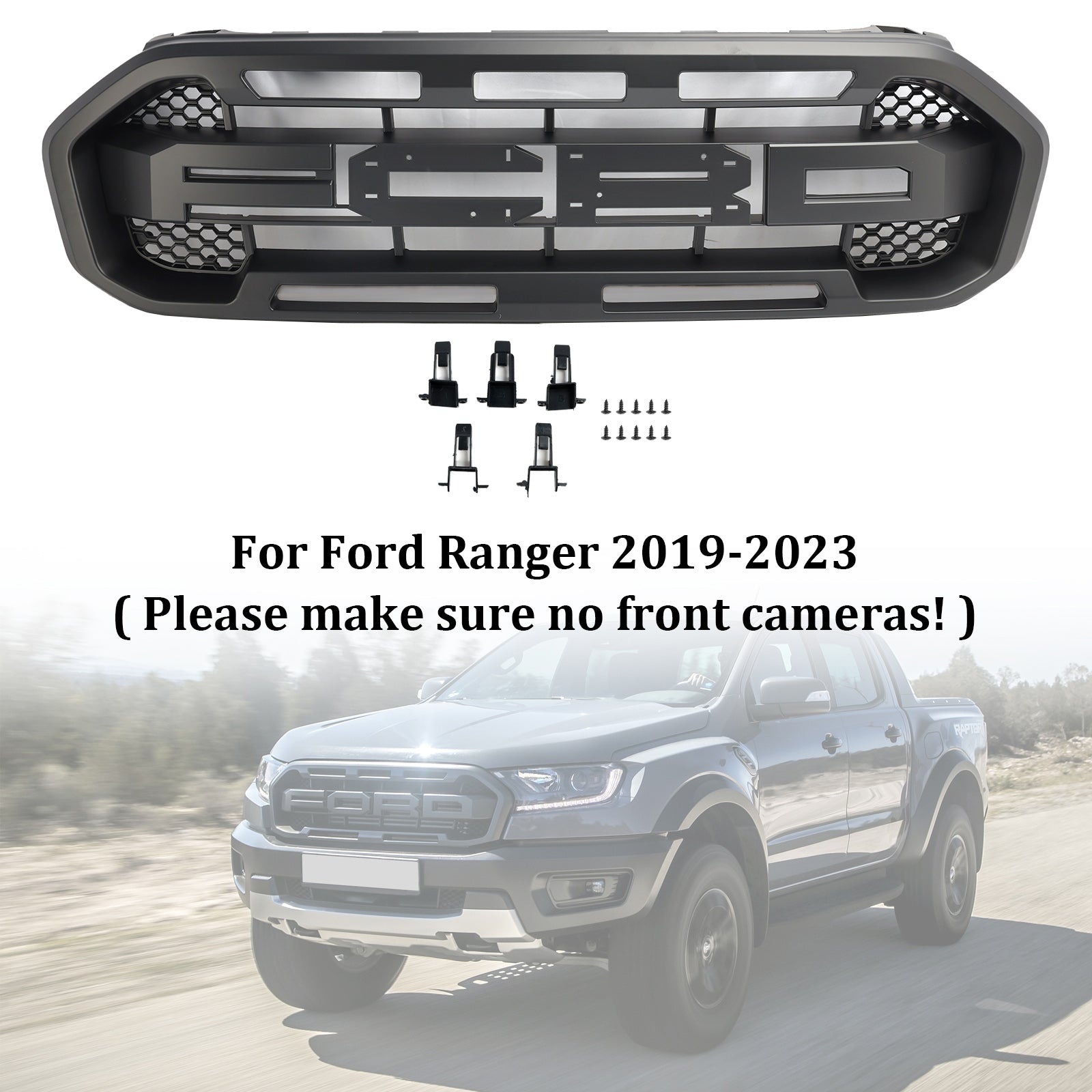 2019 2020 2021 2022 2023 Ford Ranger Raptor Style Front Bumper Grille Grill Black