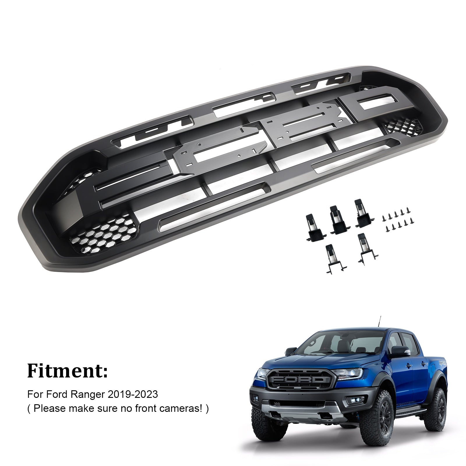 2019 2020 2021 2022 2023 Ford Ranger Raptor Style Front Bumper Grille Grill Black