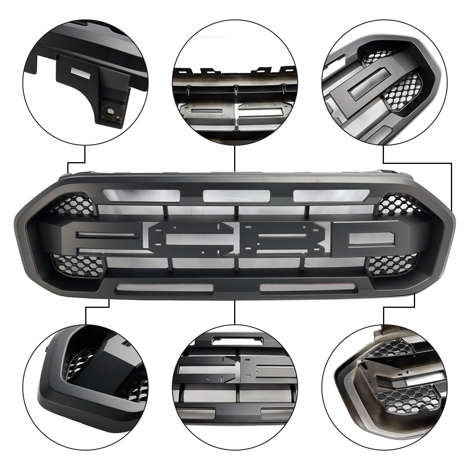 2019 2020 2021 2022 2023 Ford Ranger Raptor Style Front Bumper Grille Grill Black