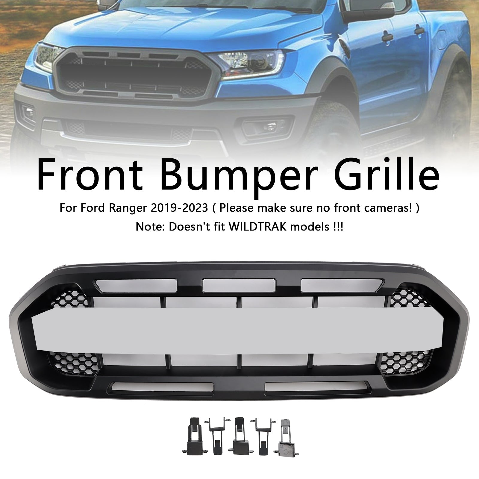 Ford Ranger 2019-2023 Raptor Style Front Bumper Grille Grill Black