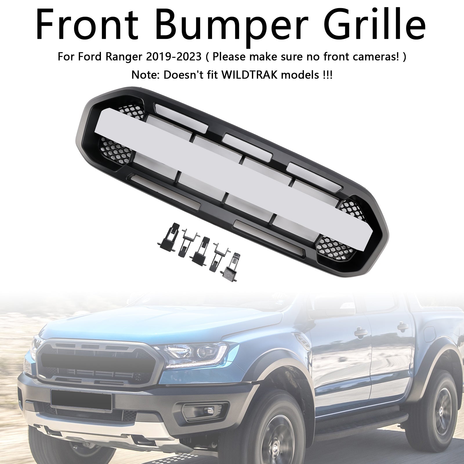 Raptor Style Front Bumper Grille Grill Fit Ford Ranger 2019-2023 Black
