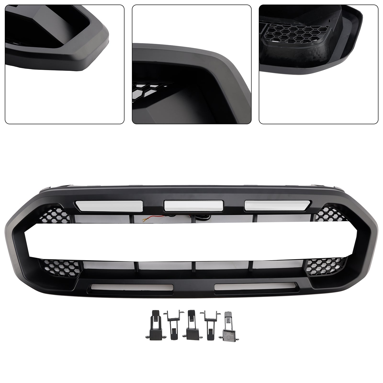2019-2023 Ford Ranger W/White led Raptor Style Front Bumper Grill Grille Black